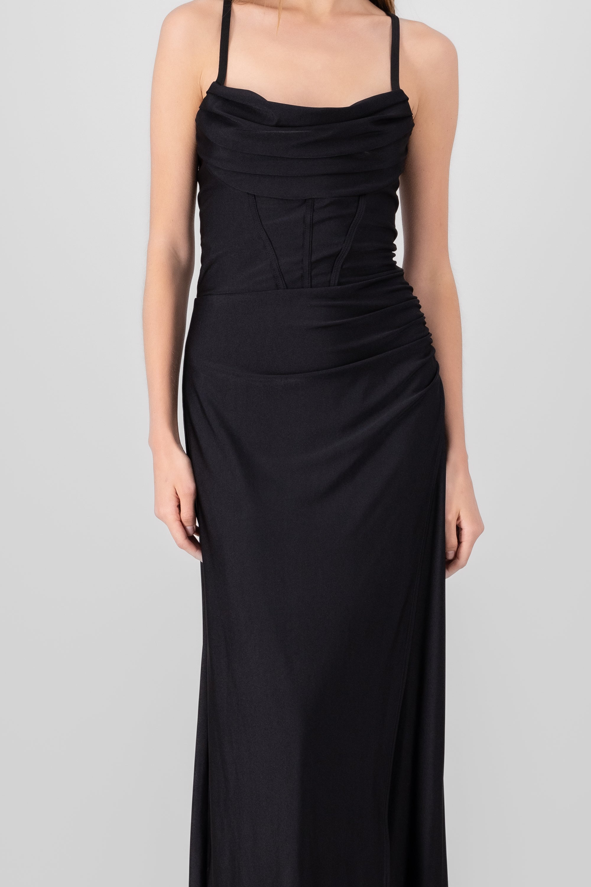 Vestido maxi tirantes drapeado NEGRO