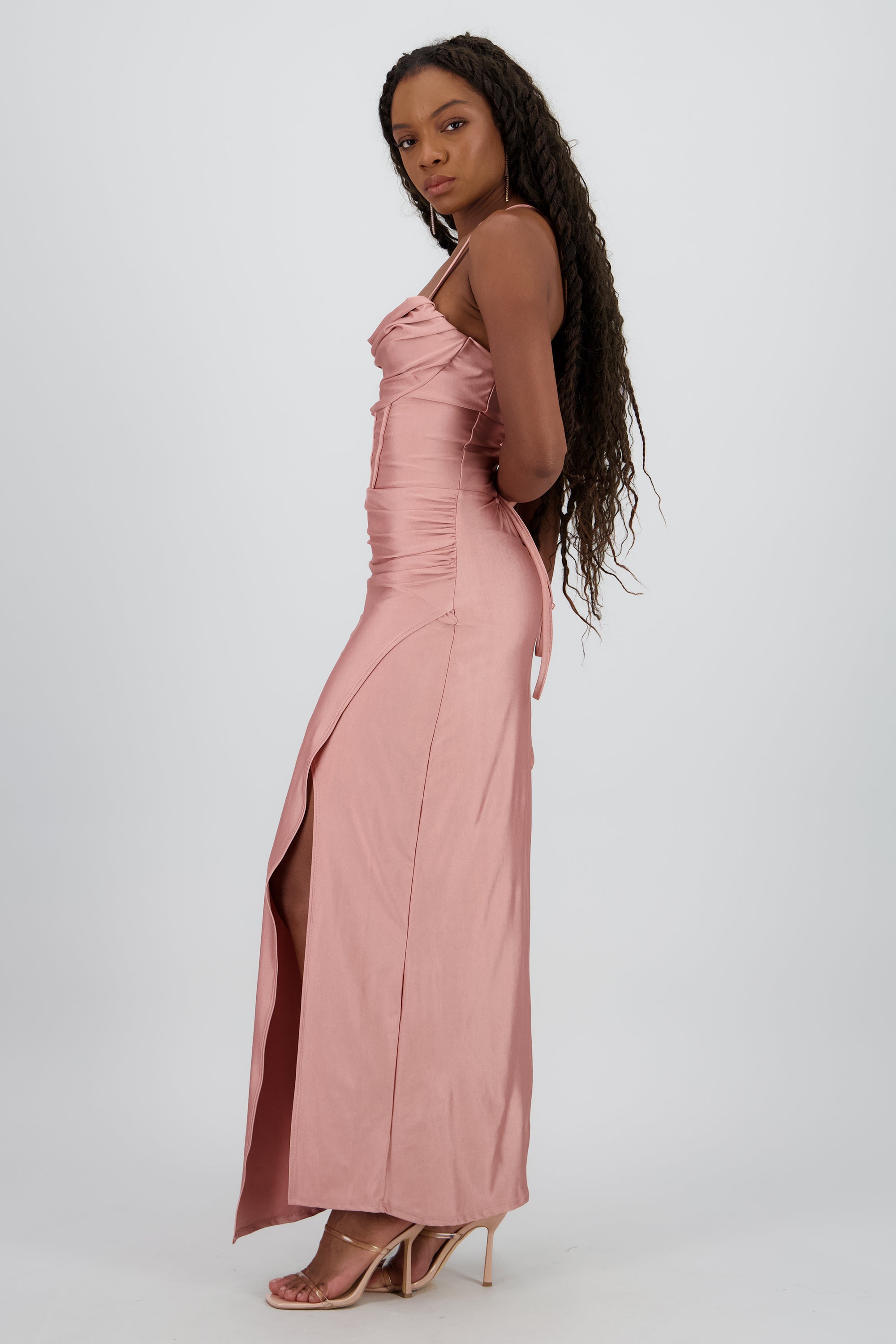 Vestido maxi tirantes drapeado PALO DE ROSA