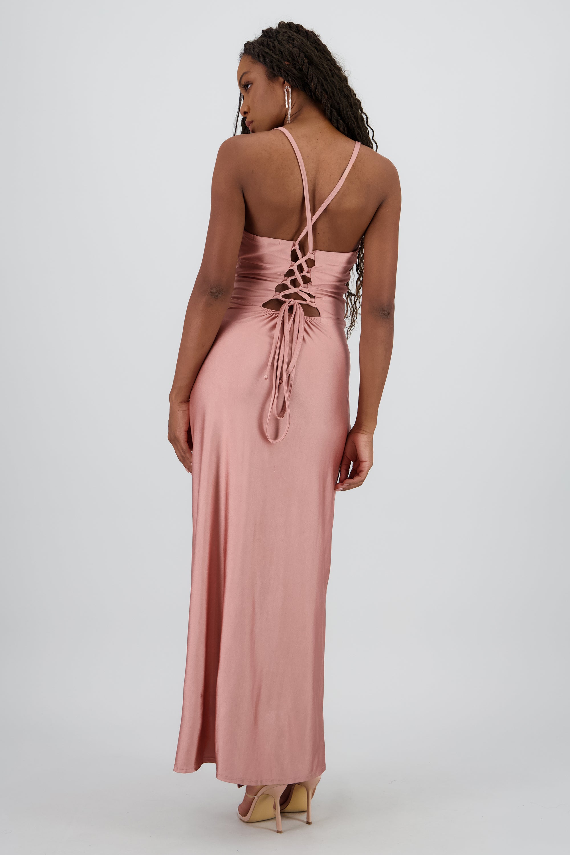 Vestido maxi tirantes drapeado PALO DE ROSA
