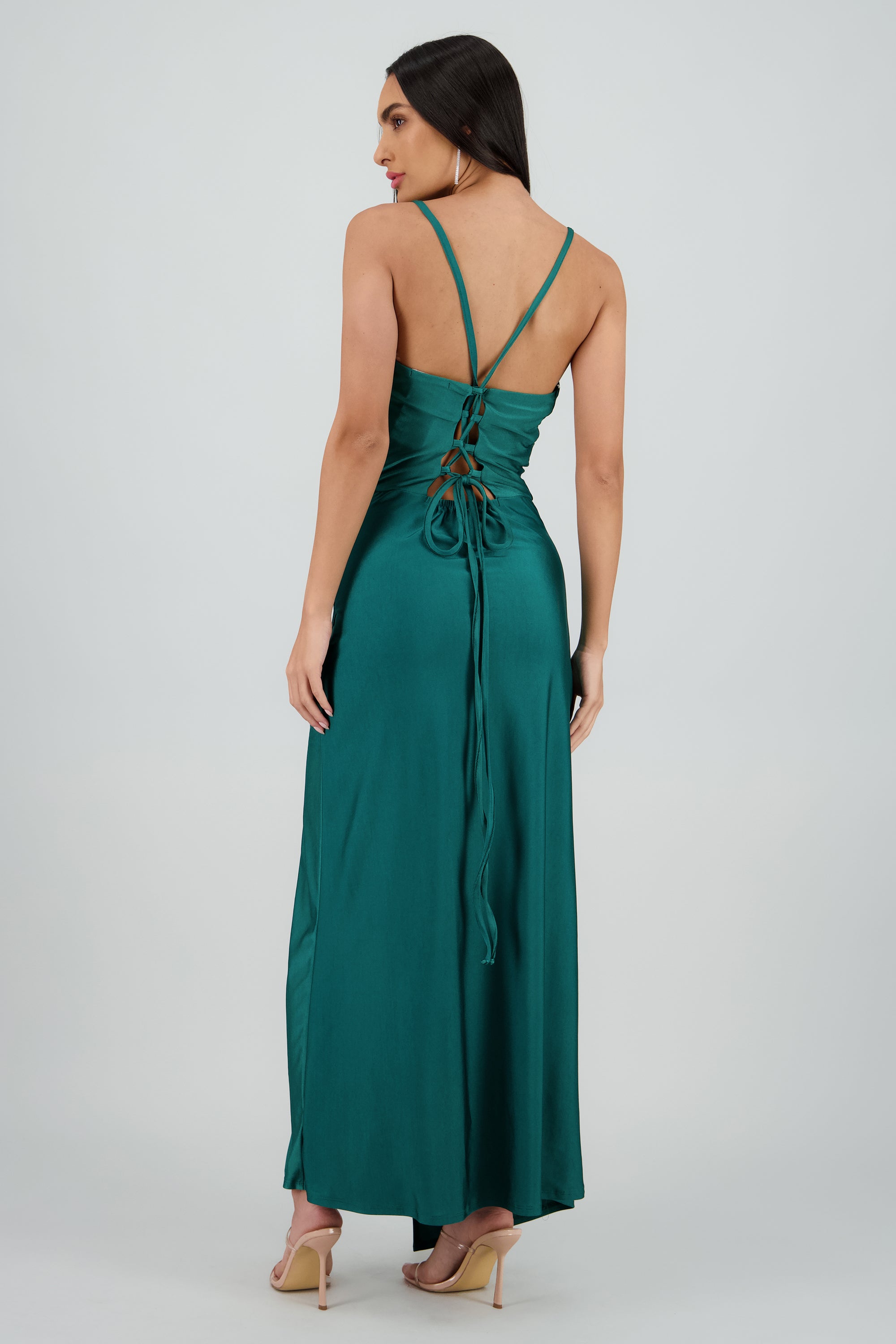 Vestido maxi tirantes drapeado VERDE BOTELLA