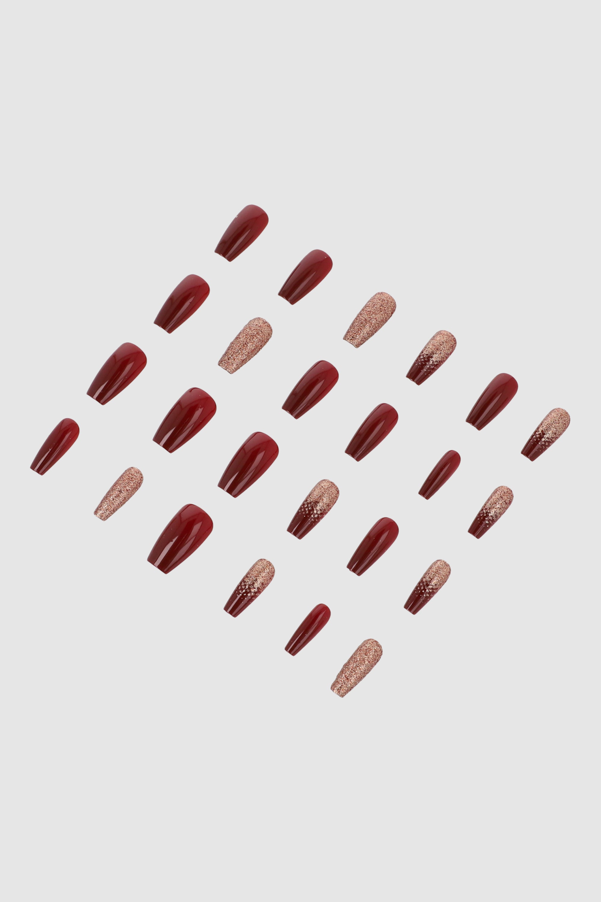 Set 24 uñas glitter mix ROJO CEREZA
