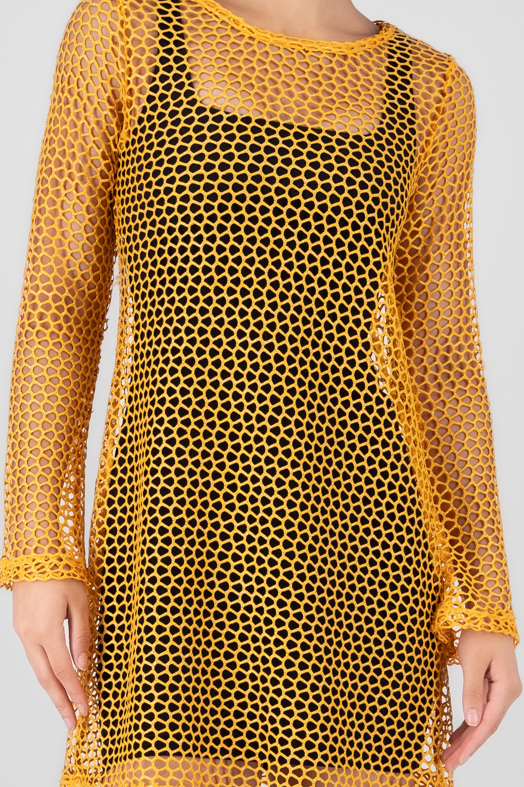 Vestido manga larga de red NARANJA