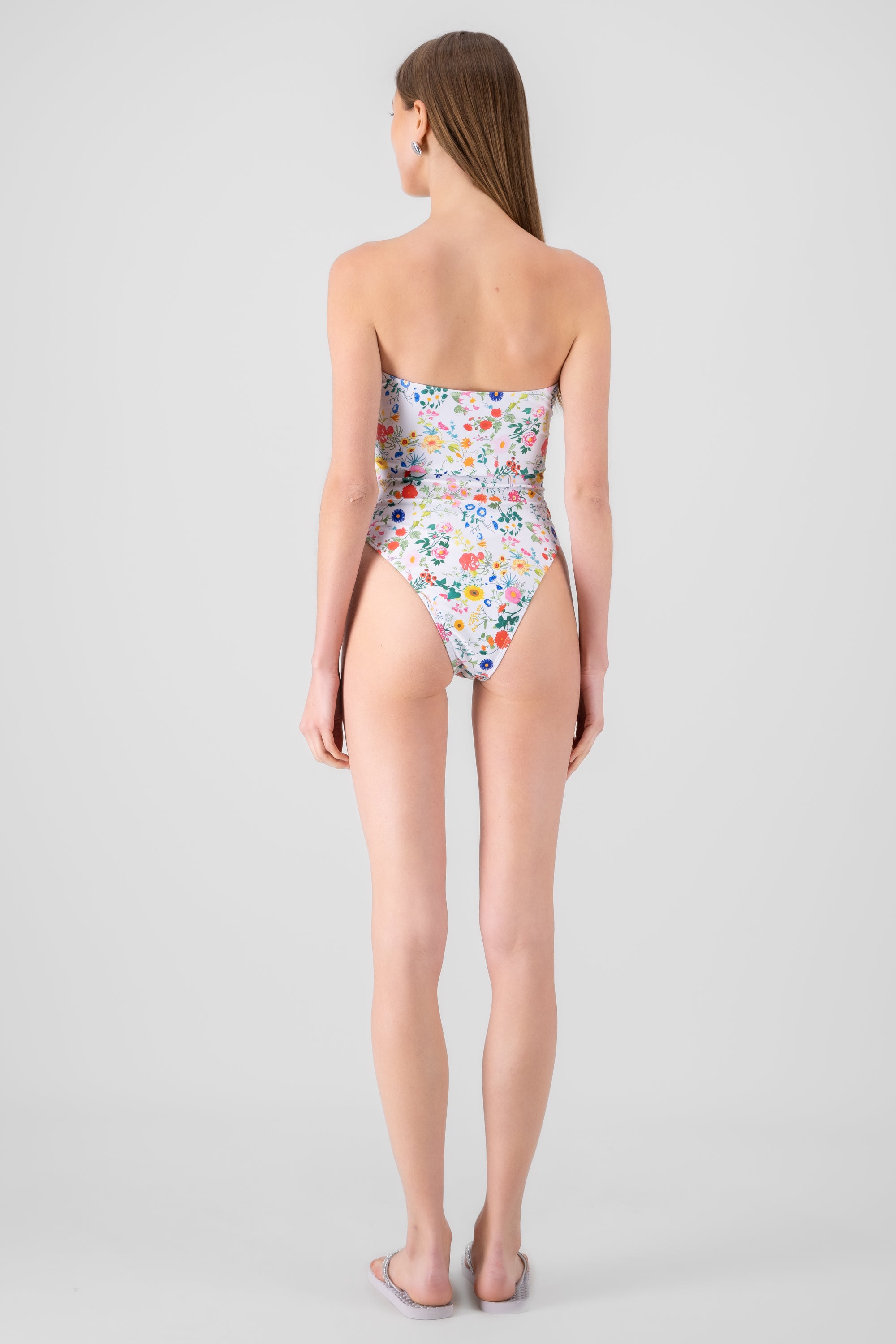 Traje de baño flores strapless BLANCO COMBO