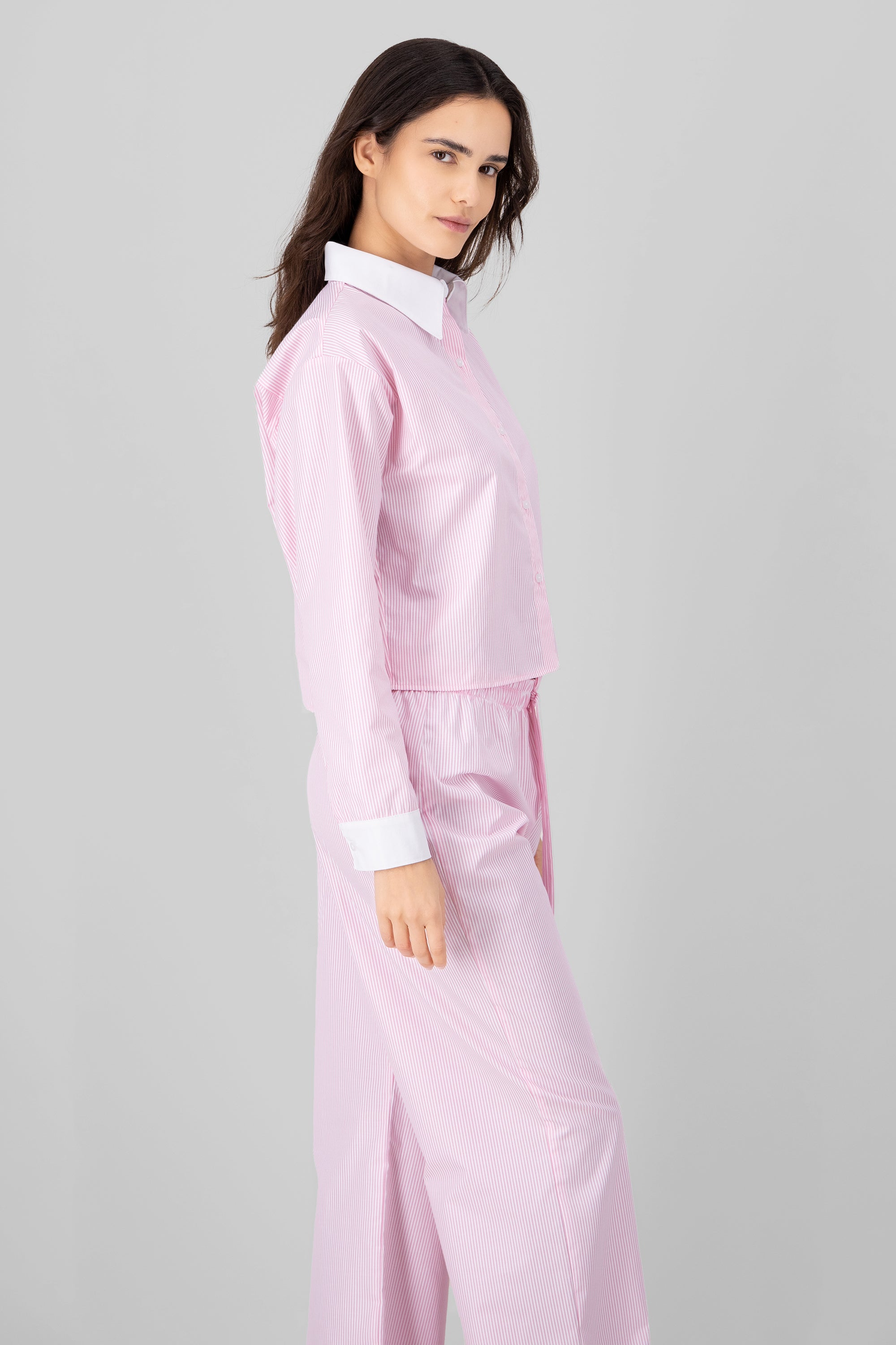 CROP SHIRT RAYAS CUECDA CONTRAST Rosa Combo