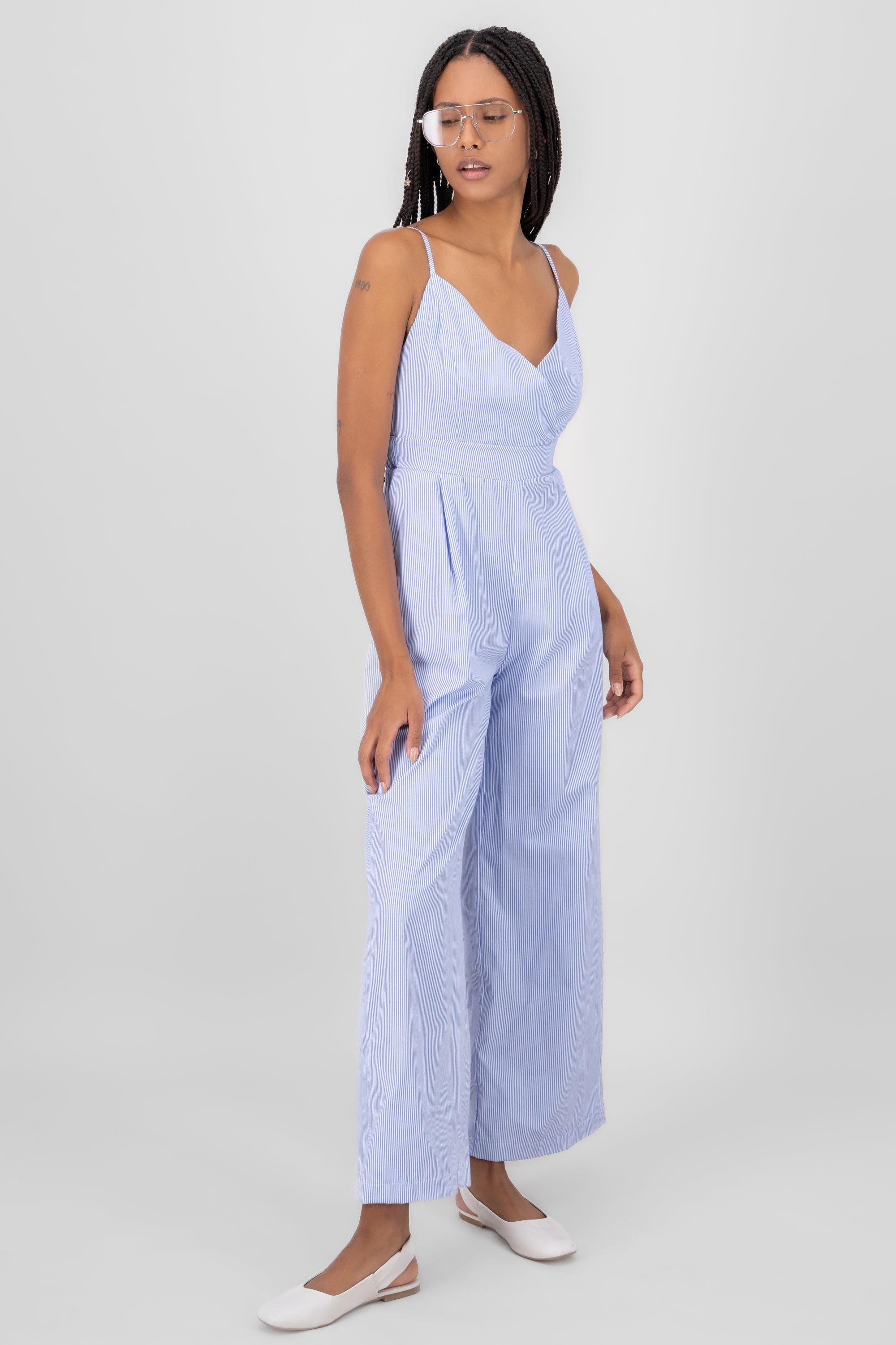 Jumpsuit neckline V braces BLUE