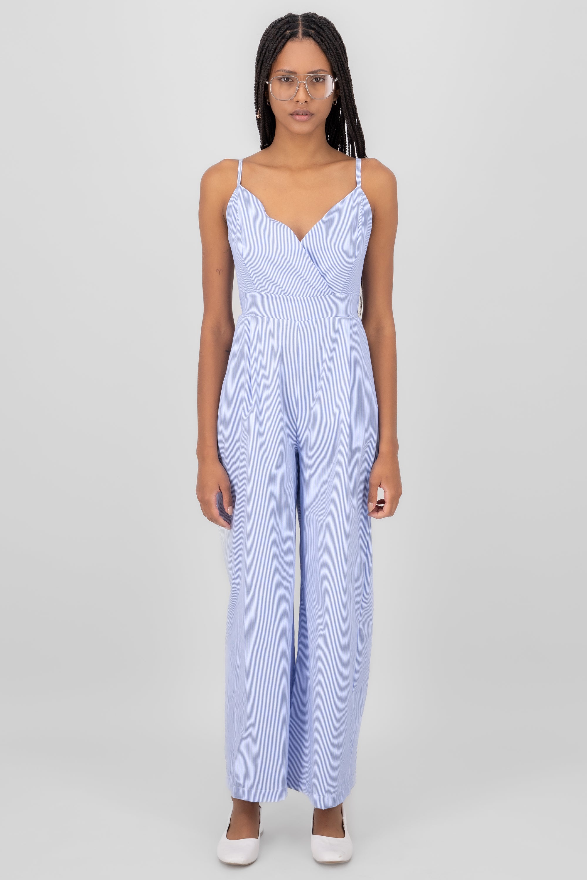 Jumpsuit neckline V braces BLUE