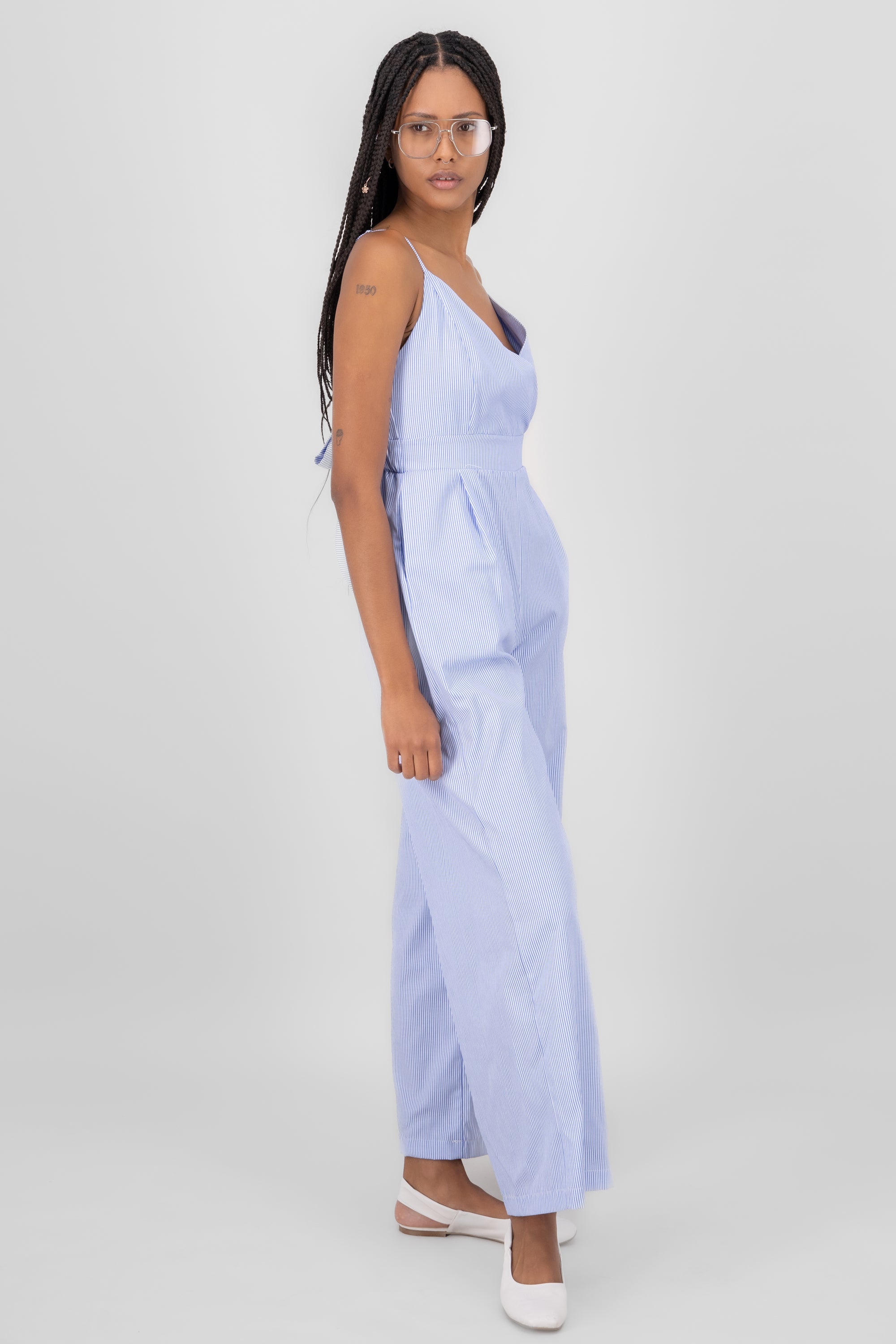 Jumpsuit neckline V braces BLUE