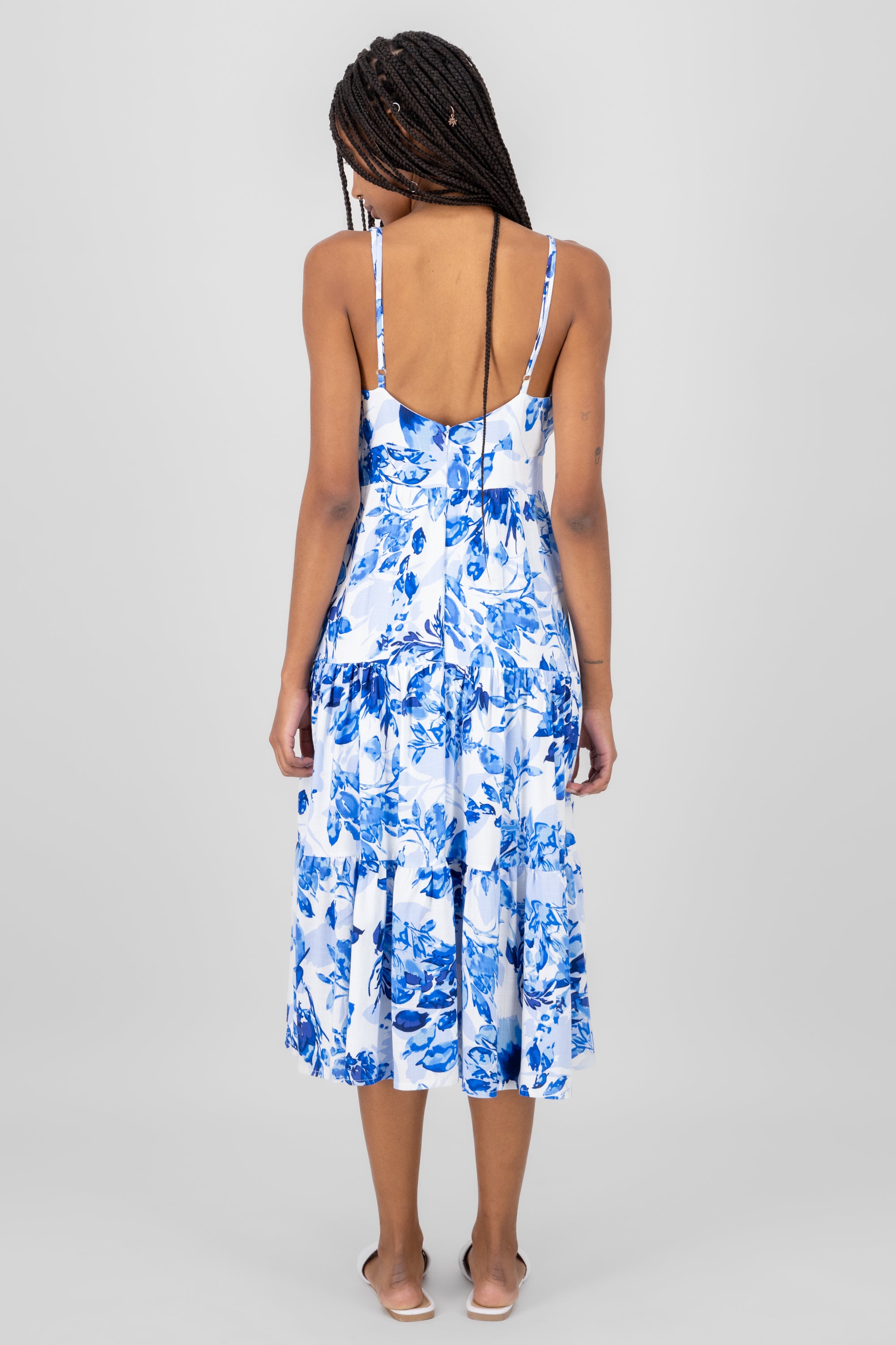 Vestido midi estampado flores AZUL COMBO