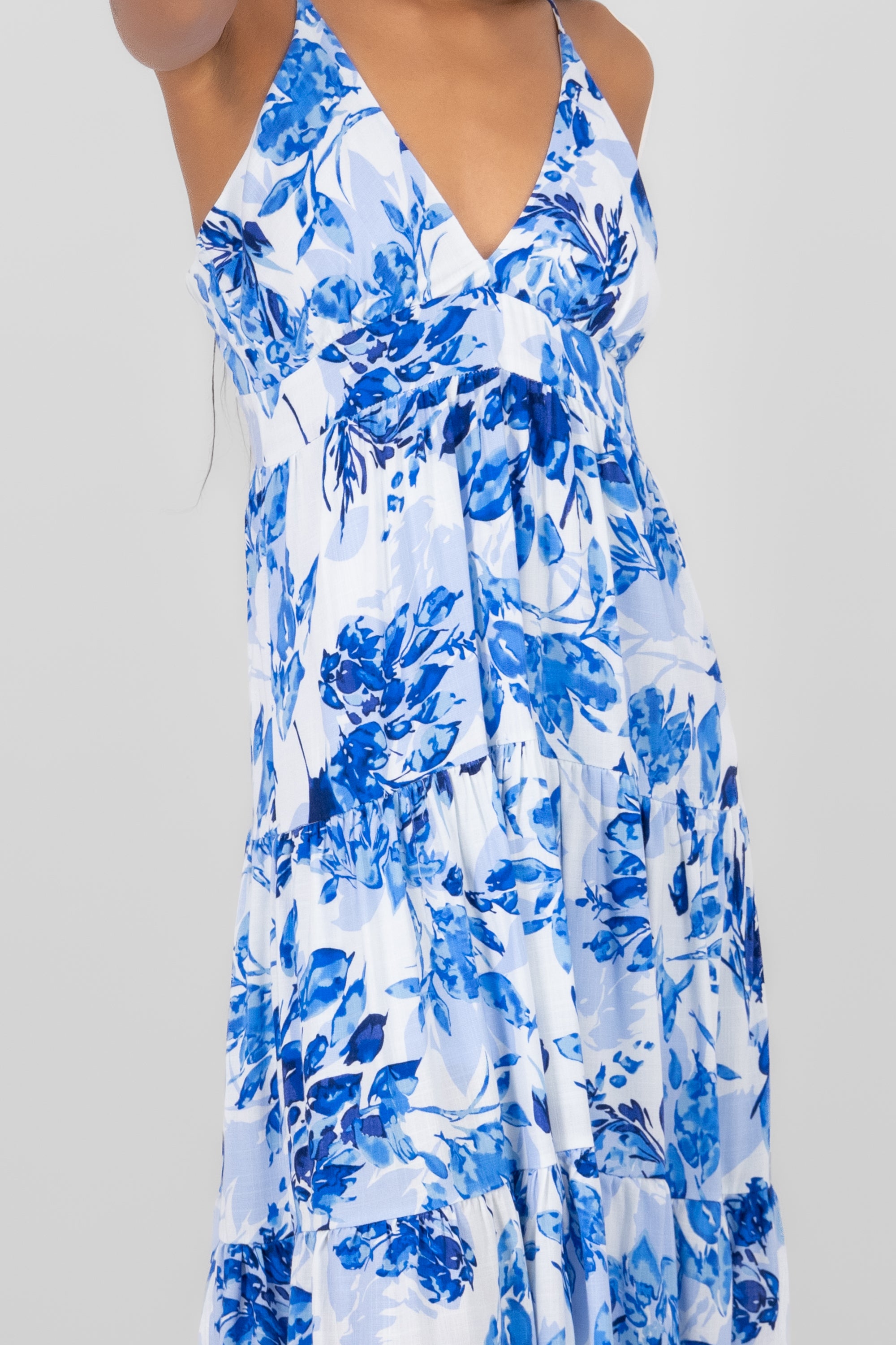 Vestido midi estampado flores AZUL COMBO