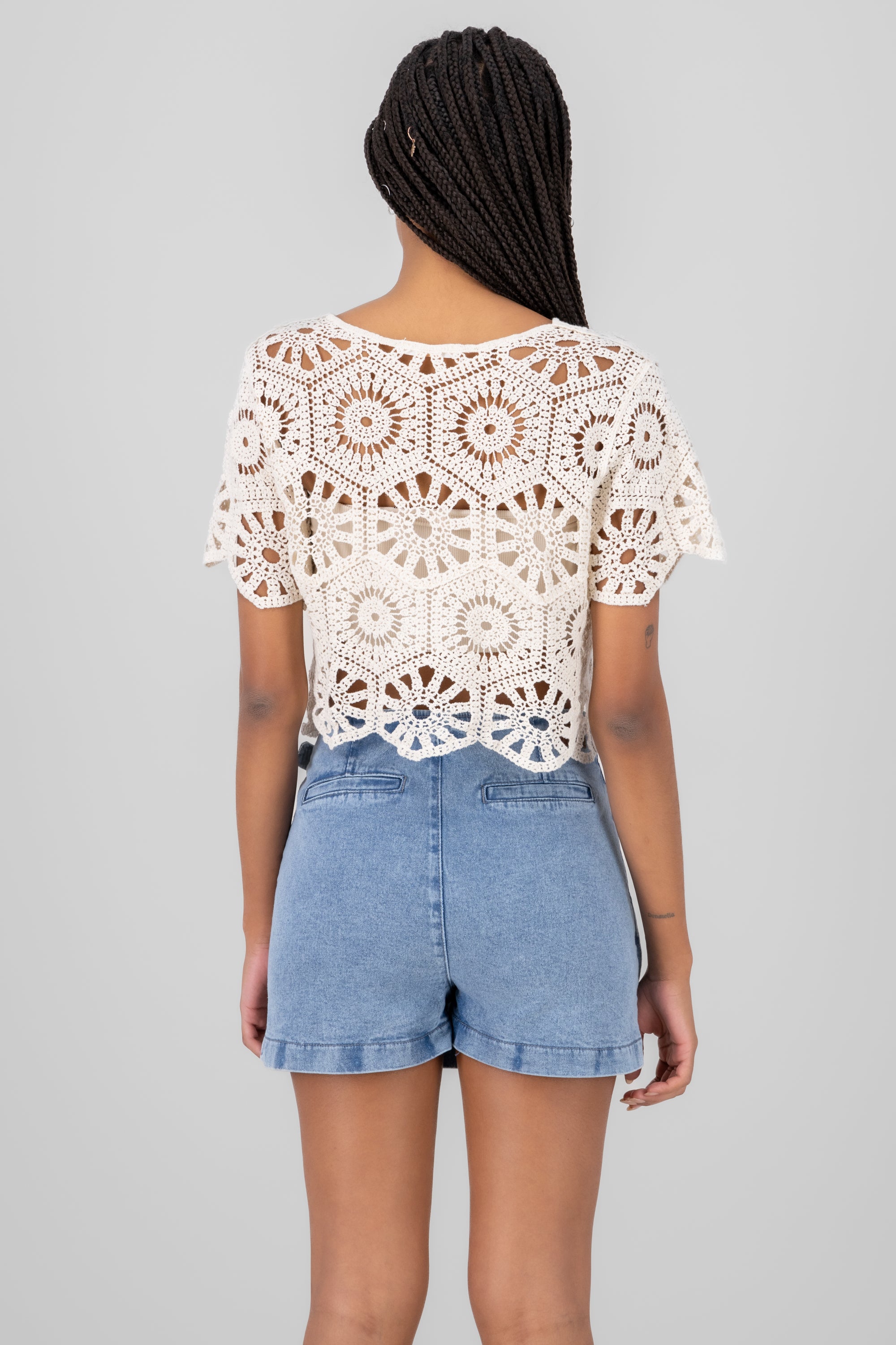 Short sleeve blouse crochet fabric BONE