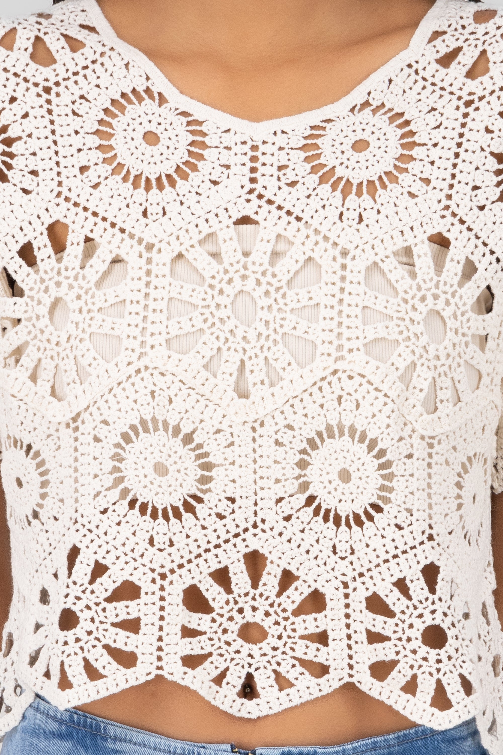 Short sleeve blouse crochet fabric BONE