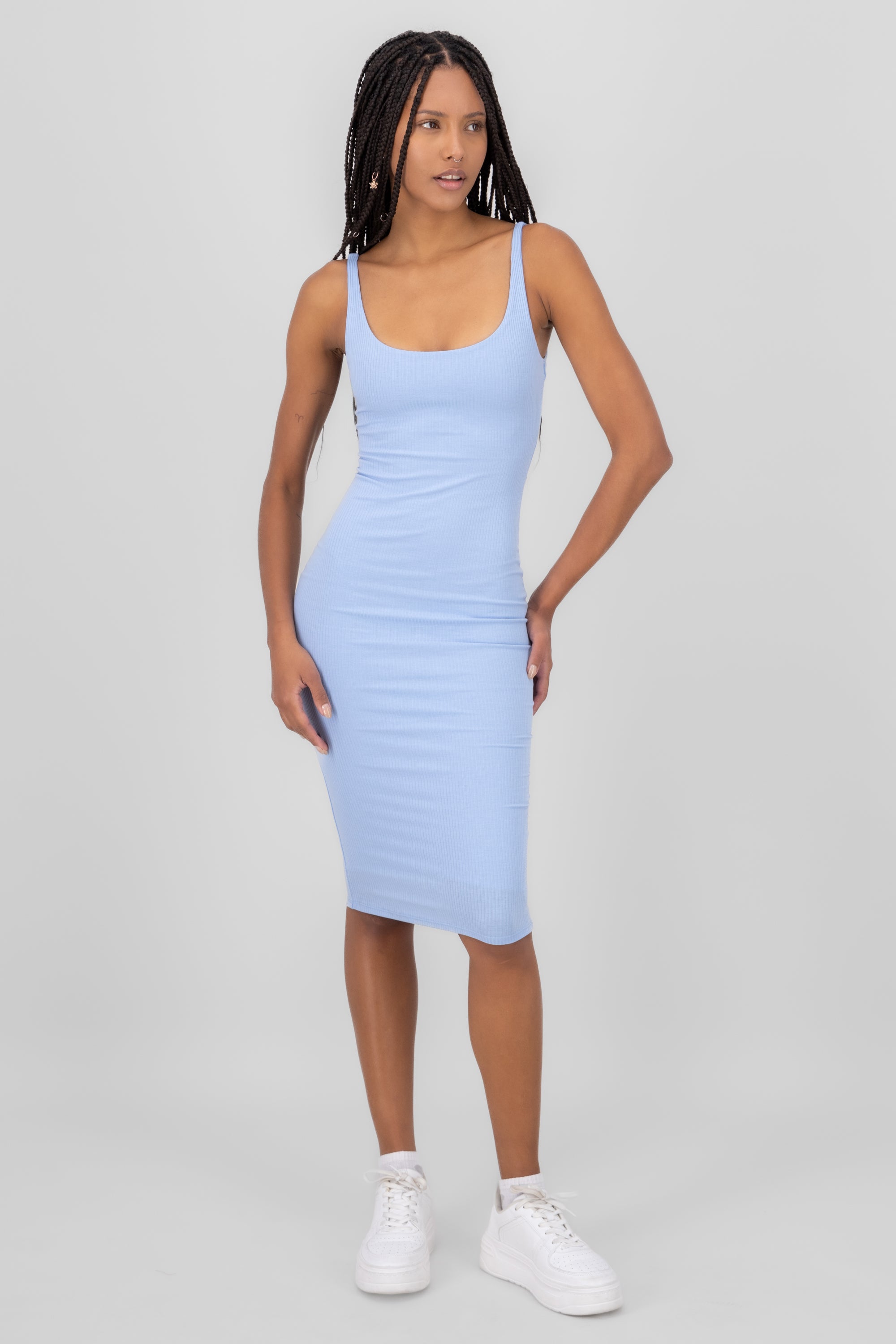 Double cloth midi dress BLUE