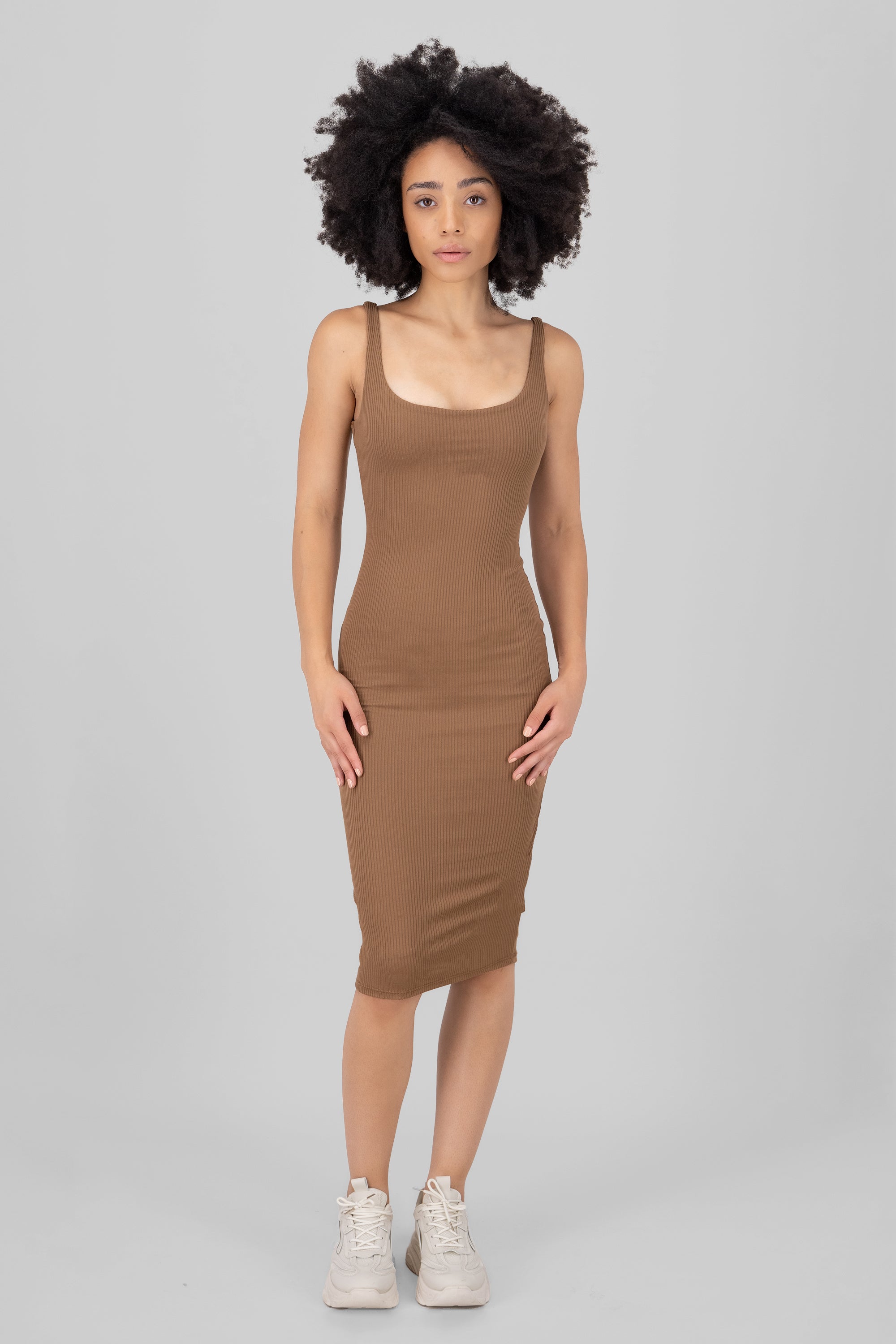 Double cloth midi dress COFFEE