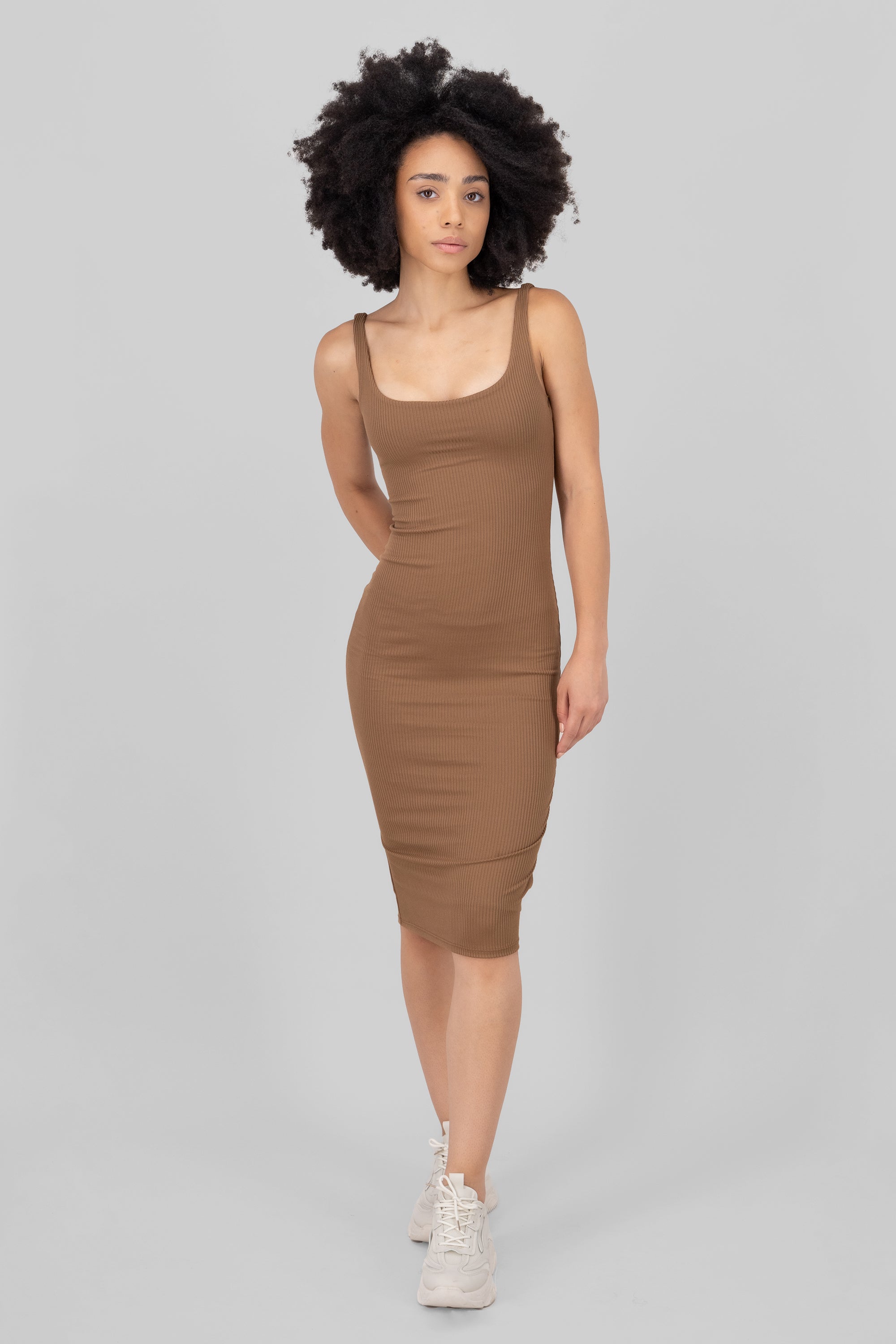 Double cloth midi dress COFFEE