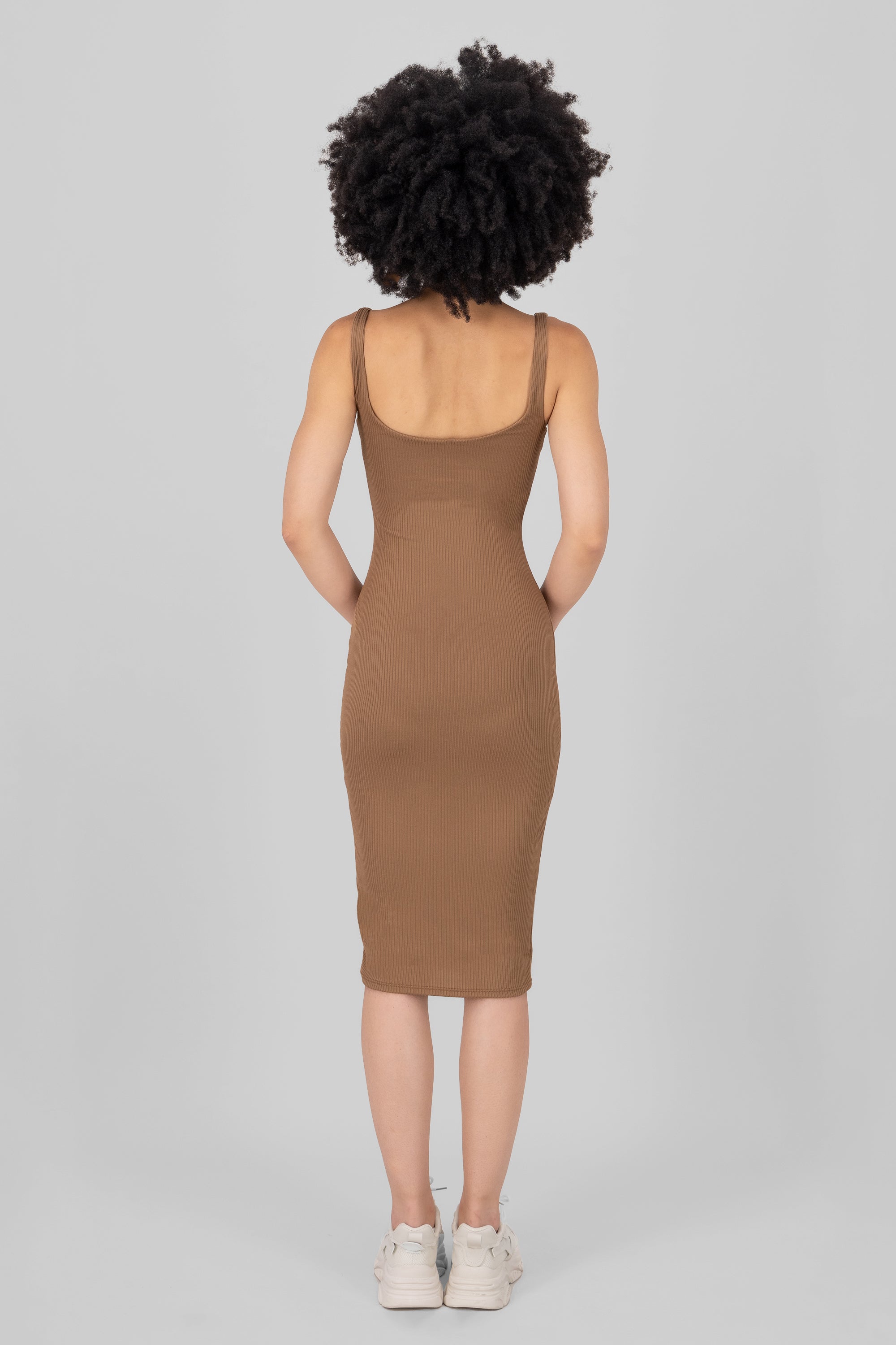 Double cloth midi dress COFFEE