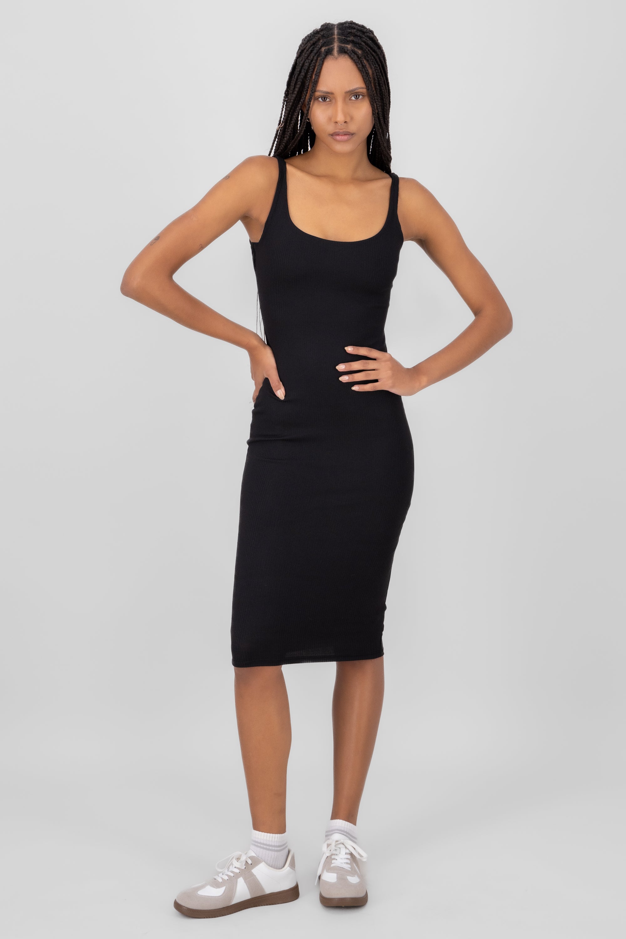 Double cloth midi dress BLACK