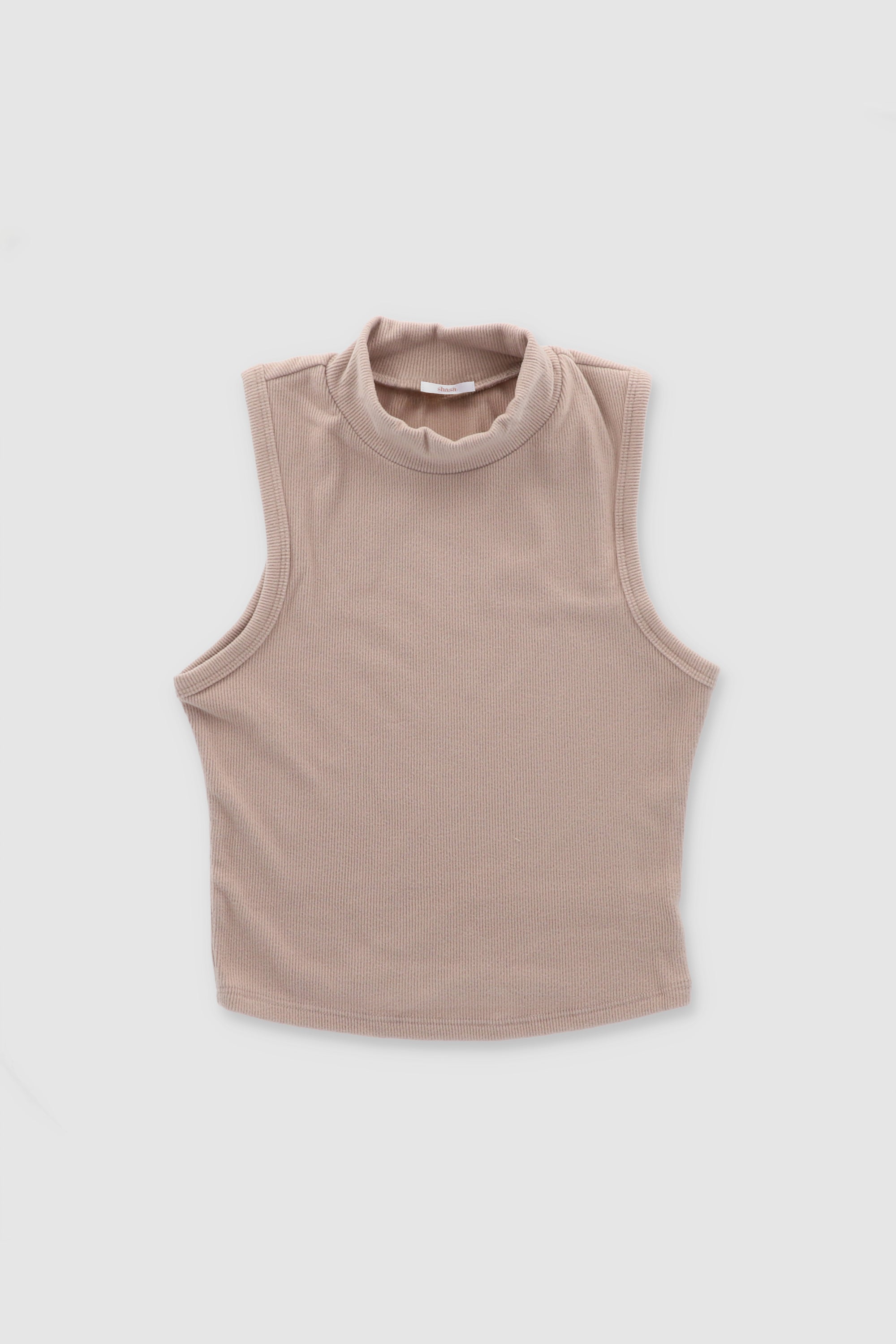 Top sin manga rib suave GREIGE