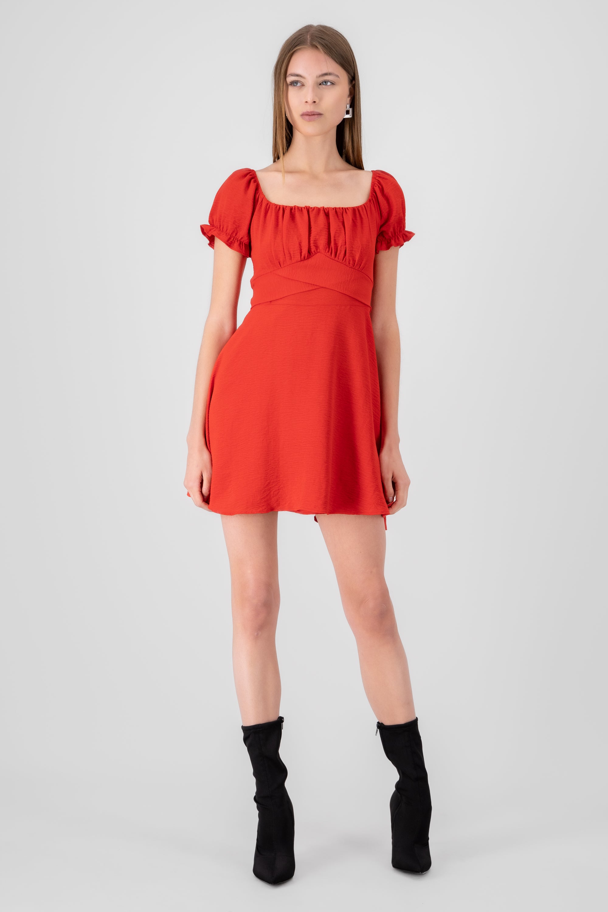 Vestido mini escote drapeado ROJO