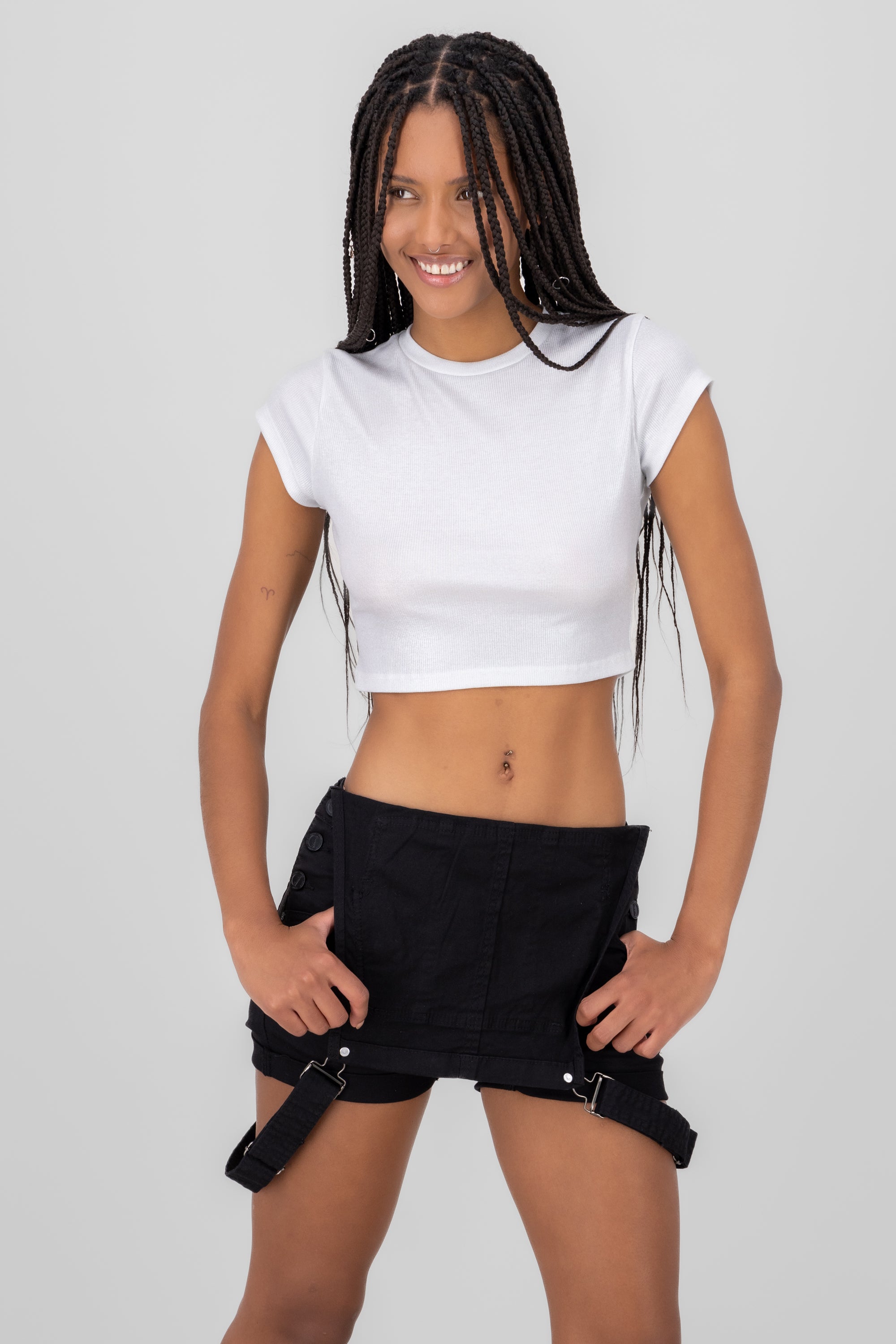 Top crop manga corta rib BLANCO