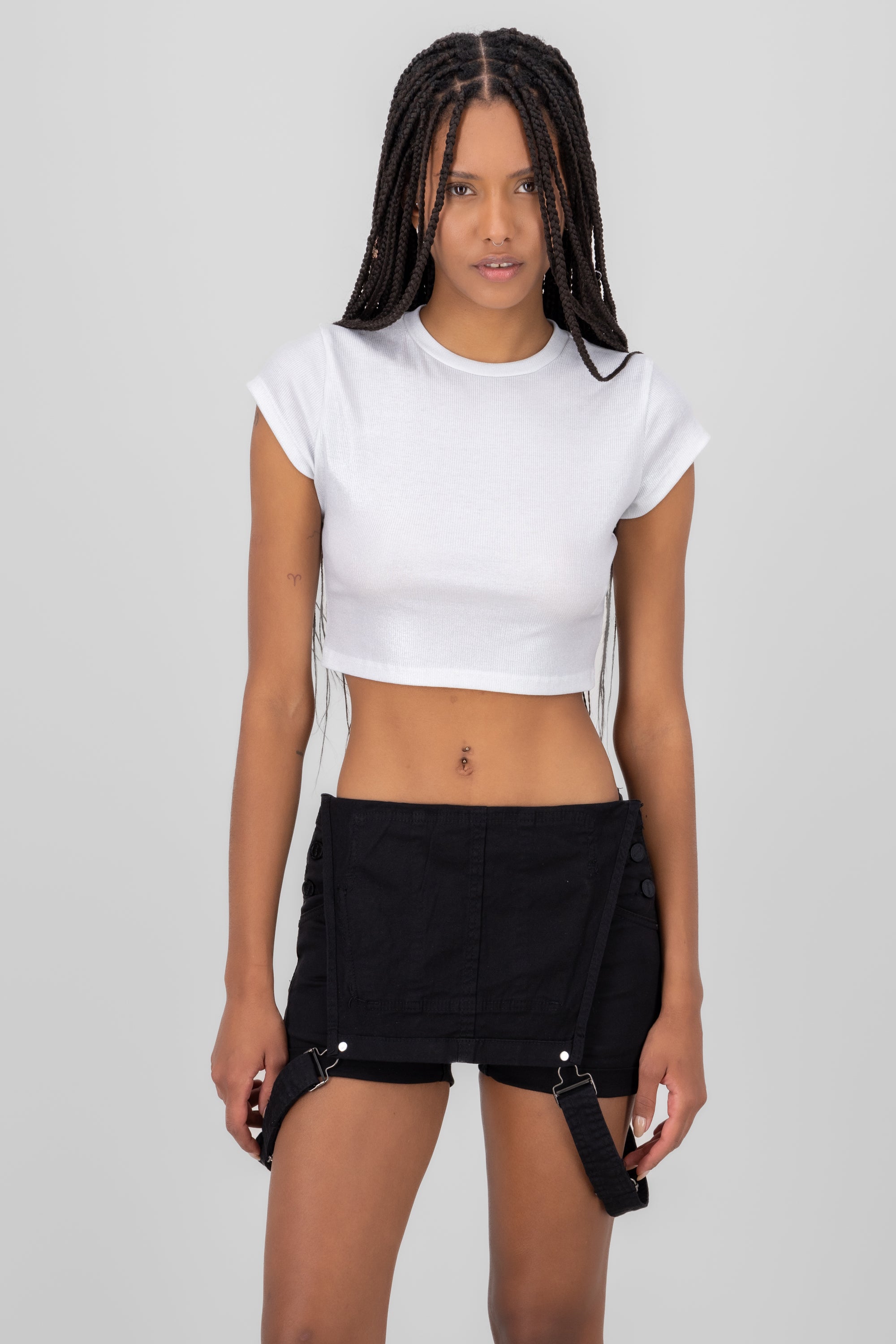 Top crop manga corta rib BLANCO