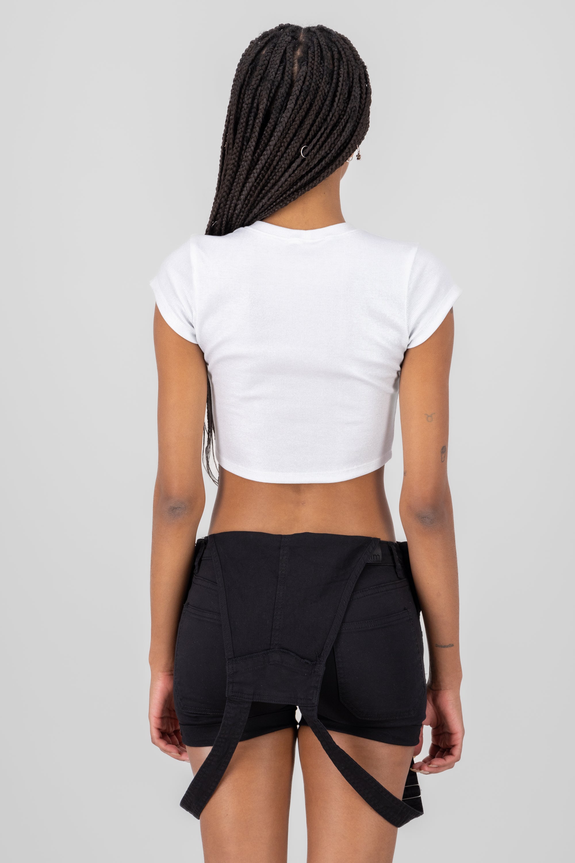 Top crop manga corta rib BLANCO