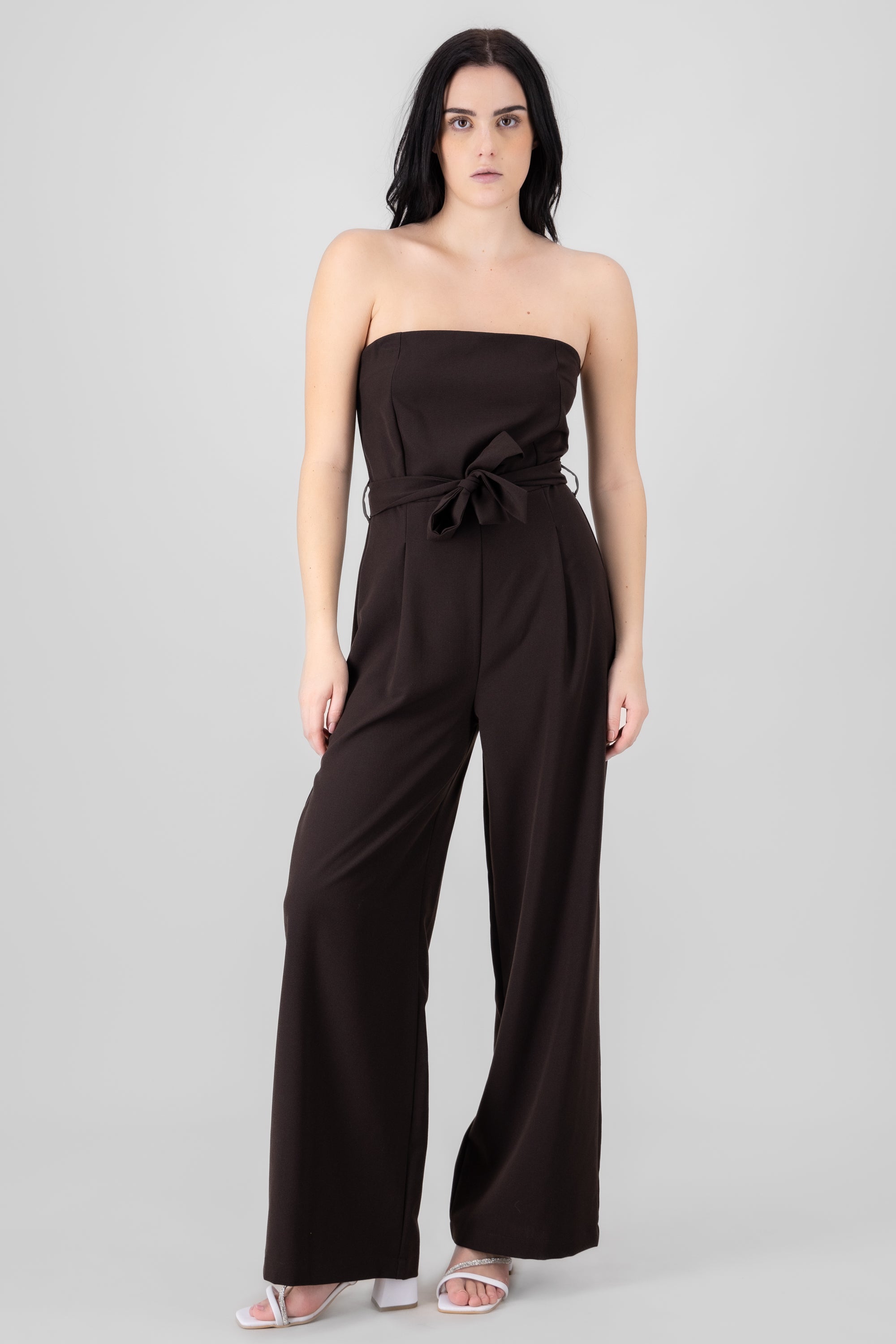 Jumpsuit strapless tailored Dark coffee