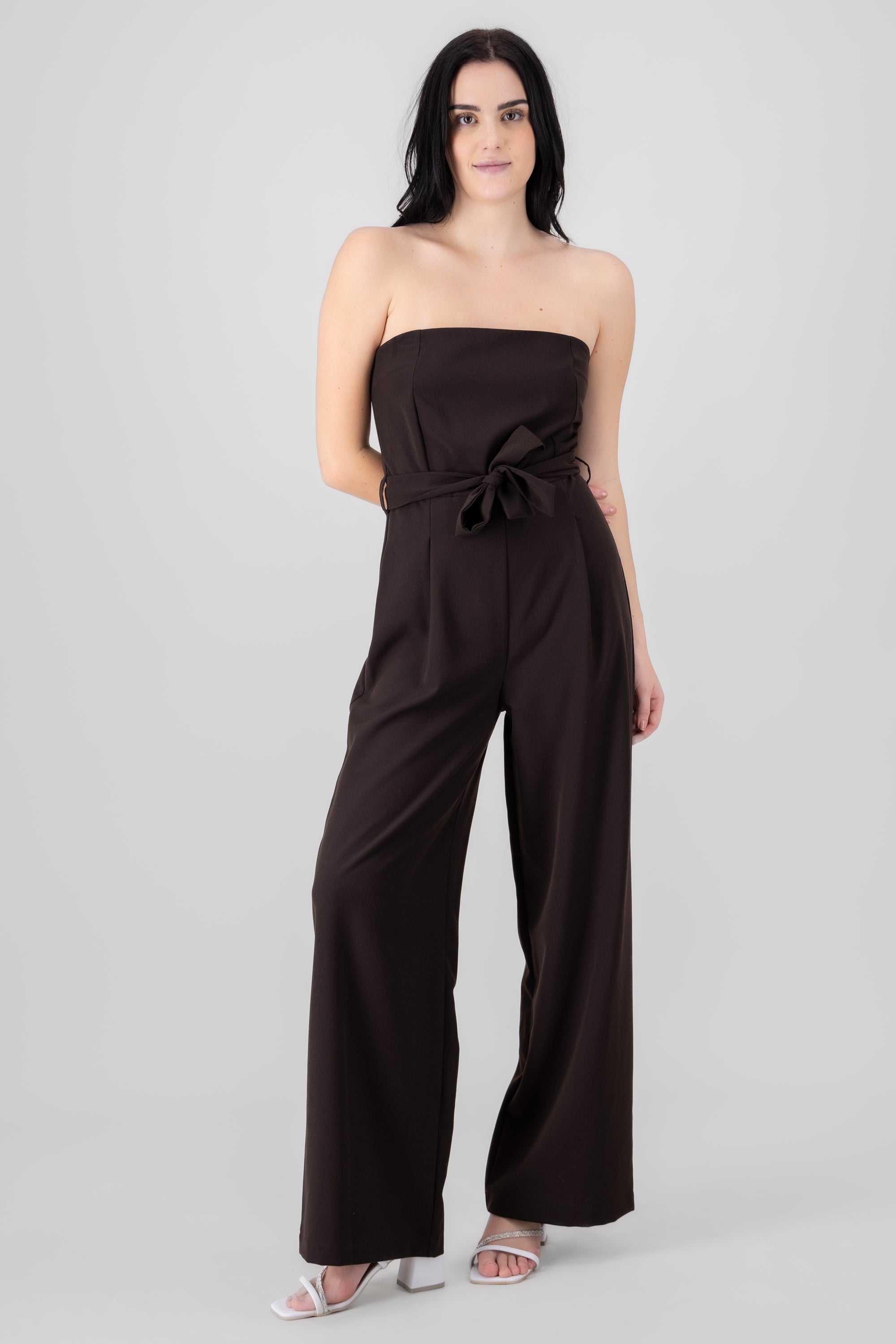 Jumpsuit strapless tailored Dark coffee