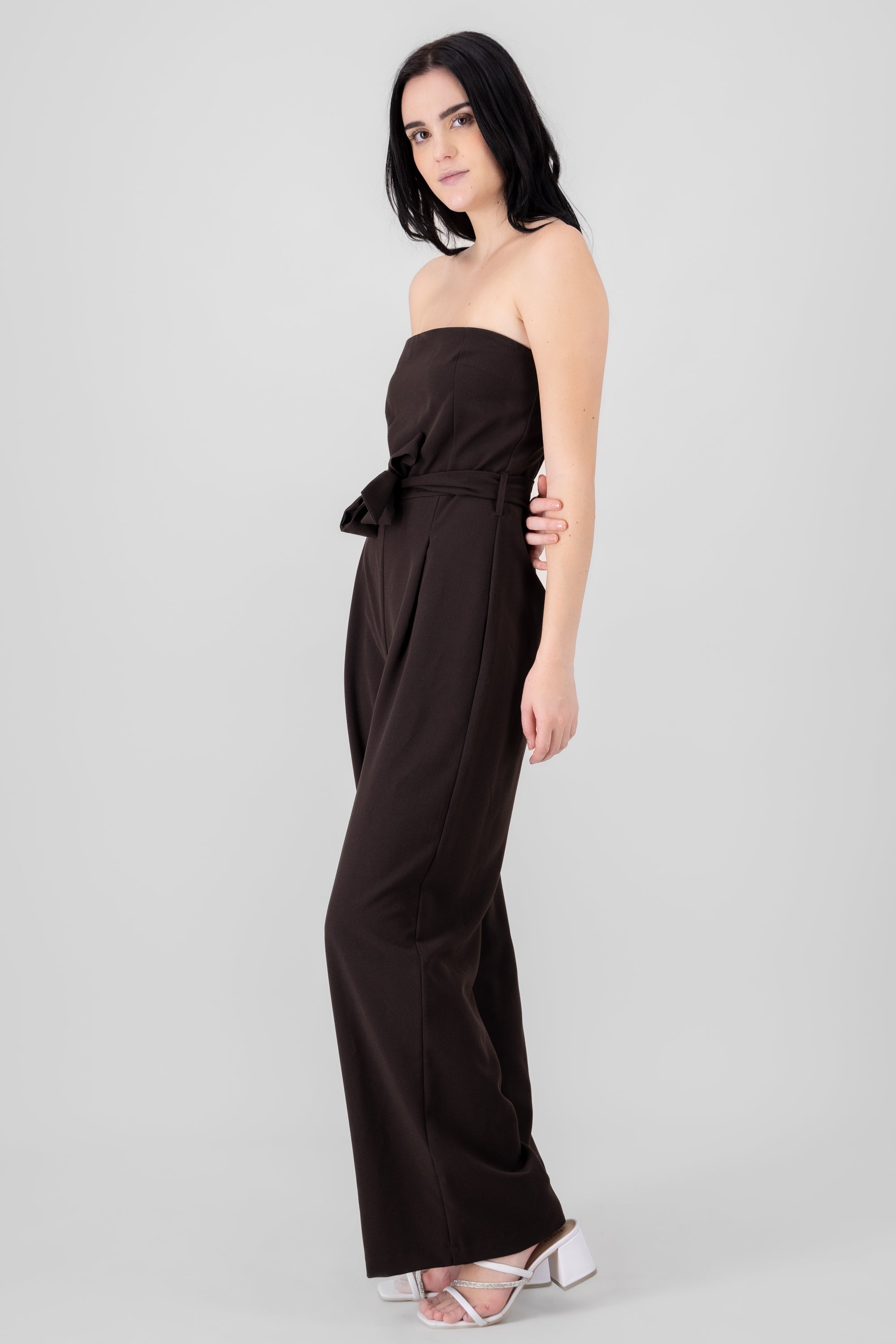 Jumpsuit strapless tailored Dark coffee