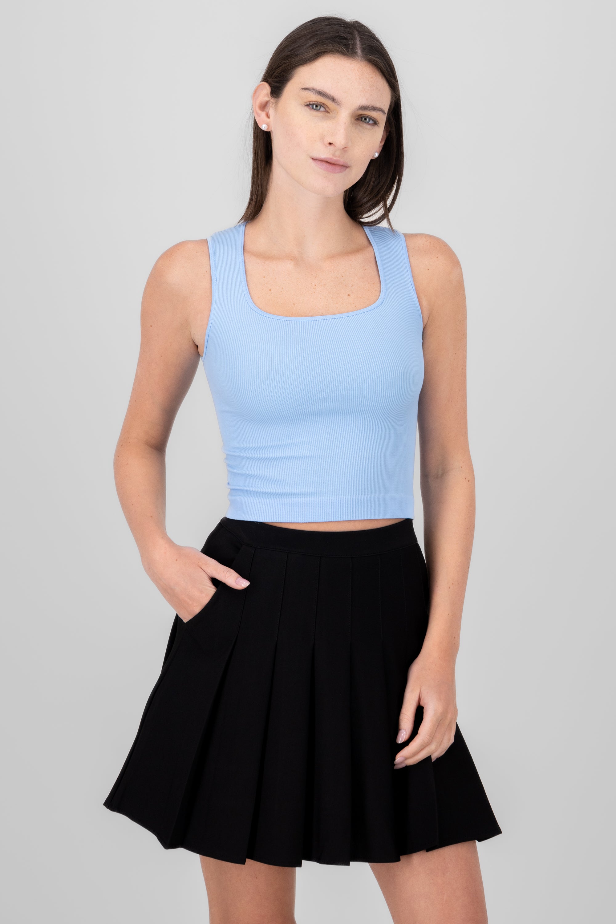 Top Seamless Square Escotery Sky blue