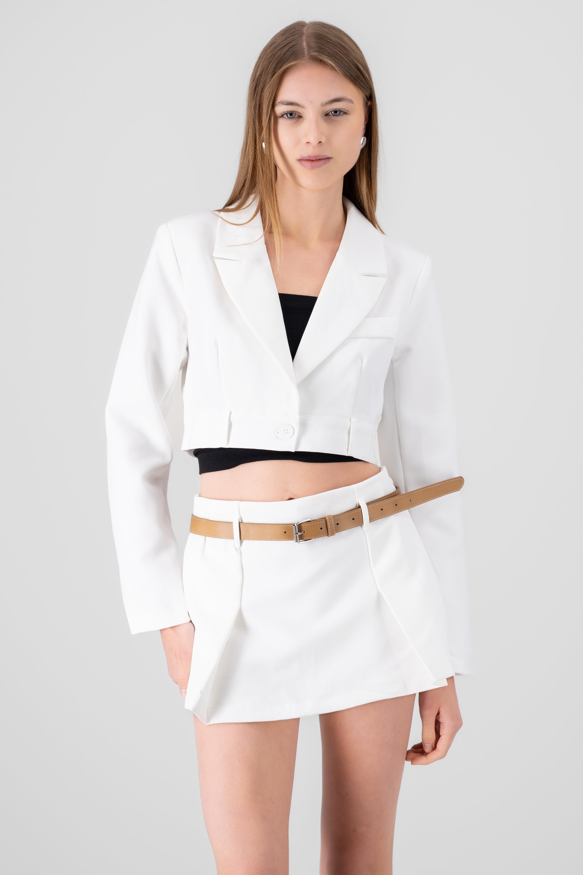 Saco liso cropped BLANCO