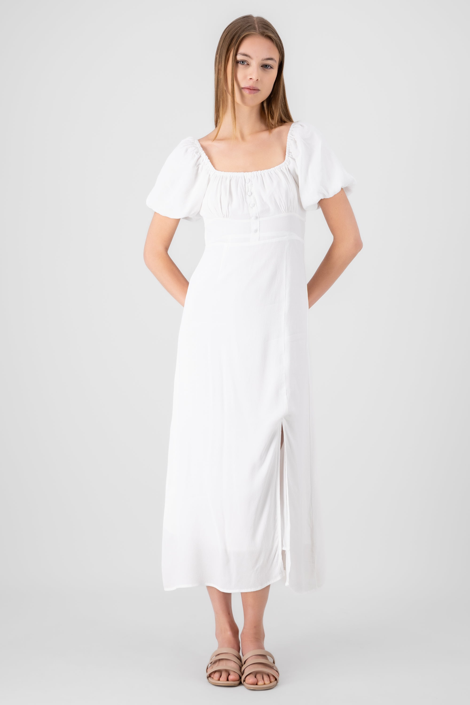 Vestido maxi liso botones BLANCO