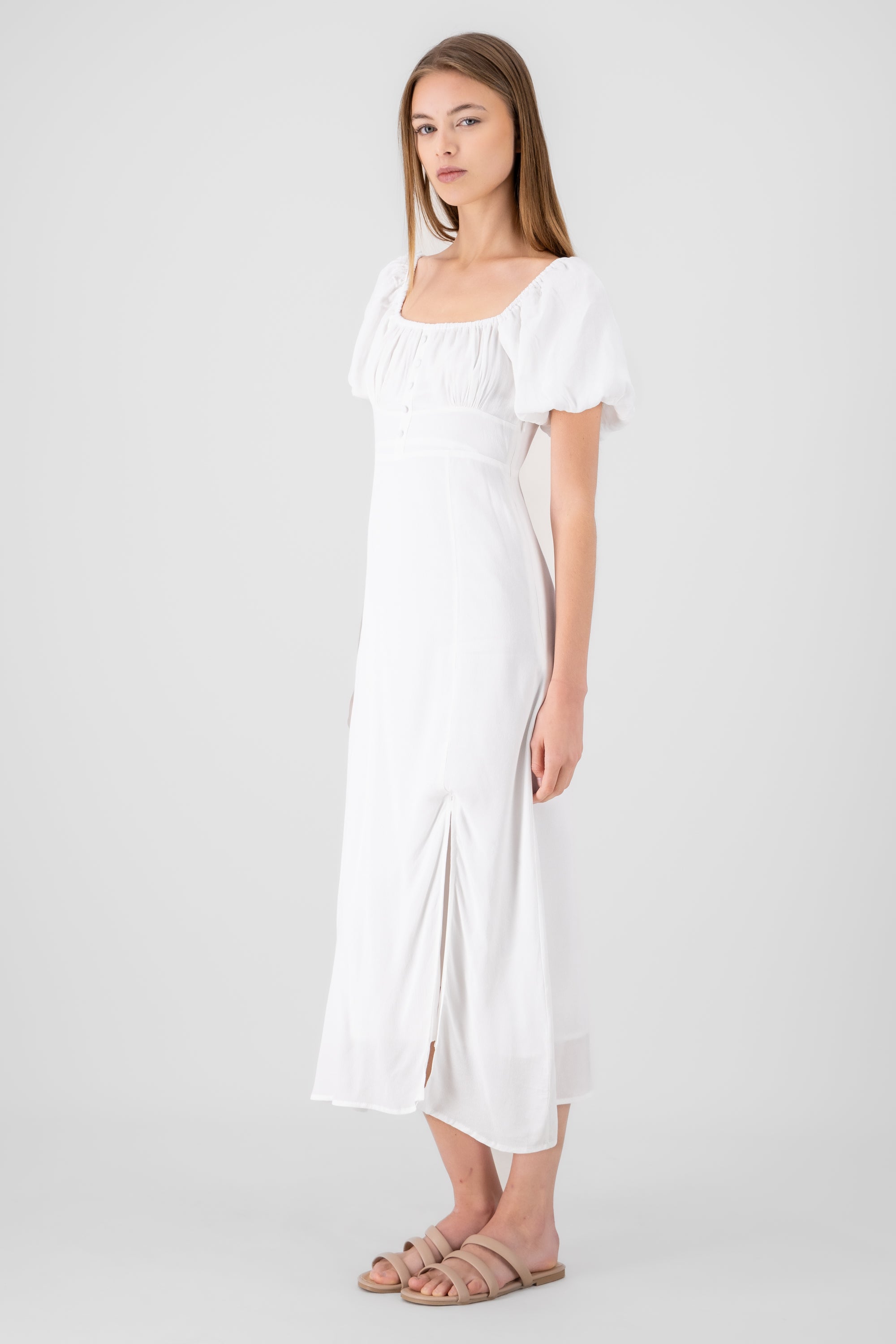 Vestido maxi liso botones BLANCO