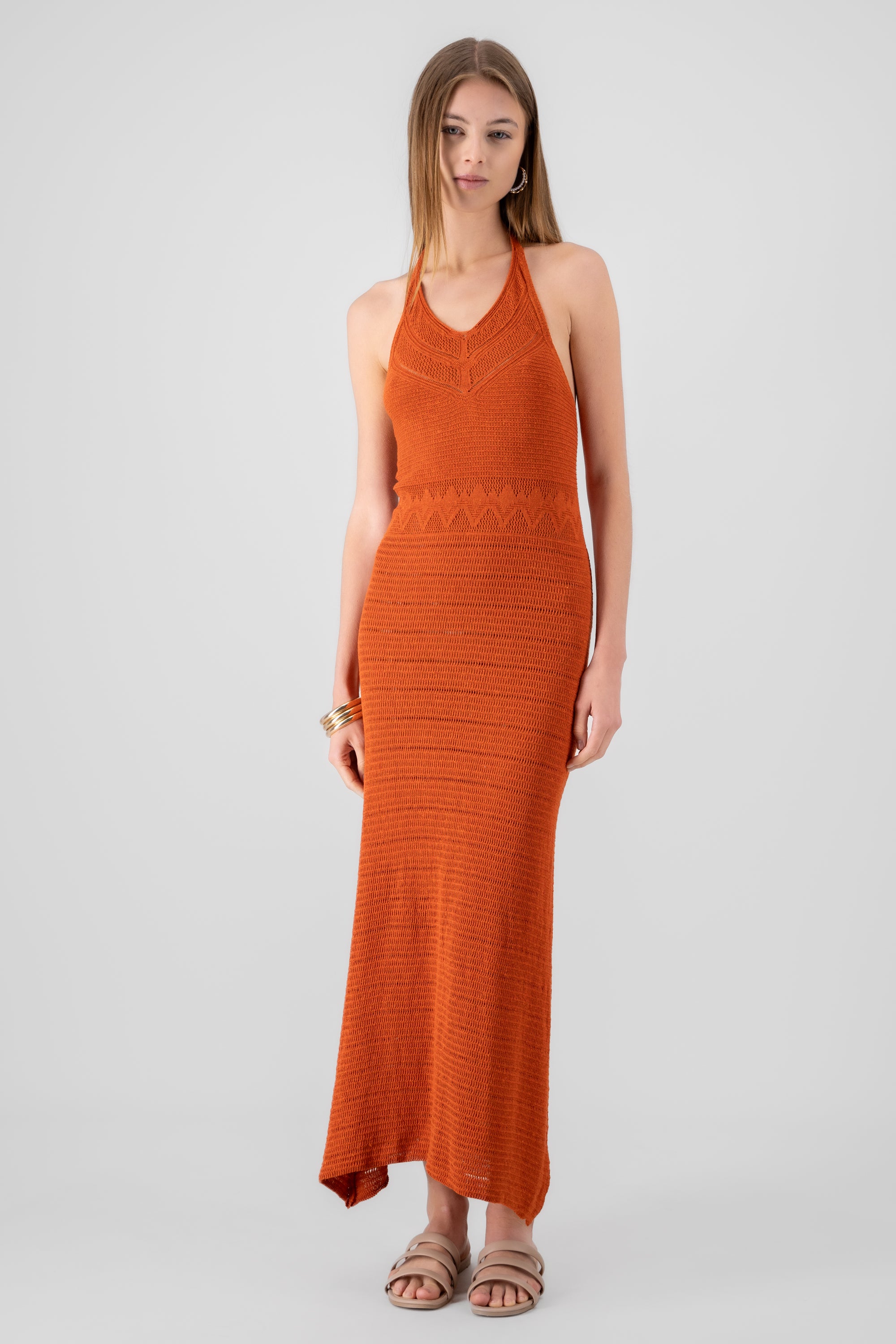 Vestido halter tejido NARANJA