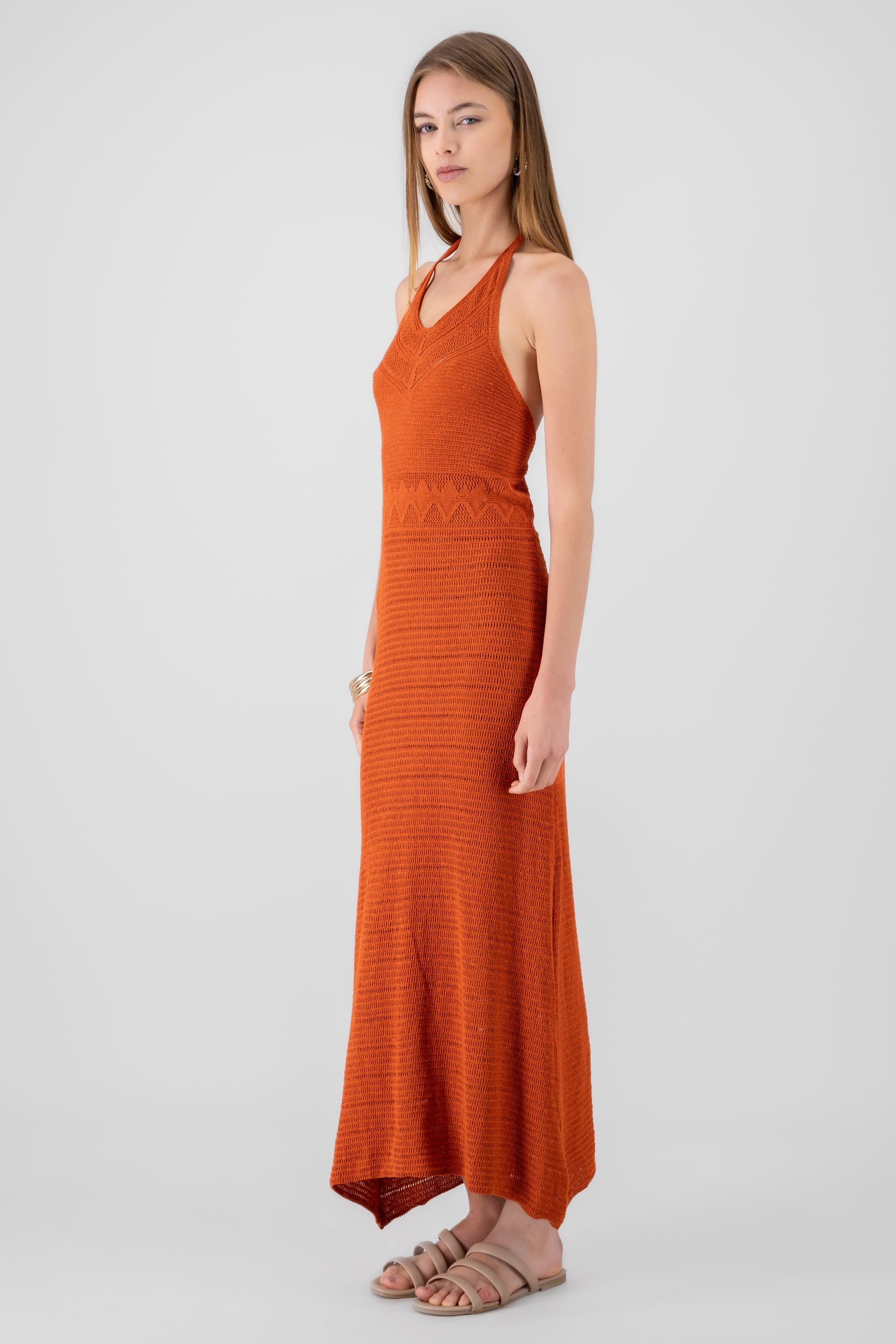 Vestido halter tejido NARANJA