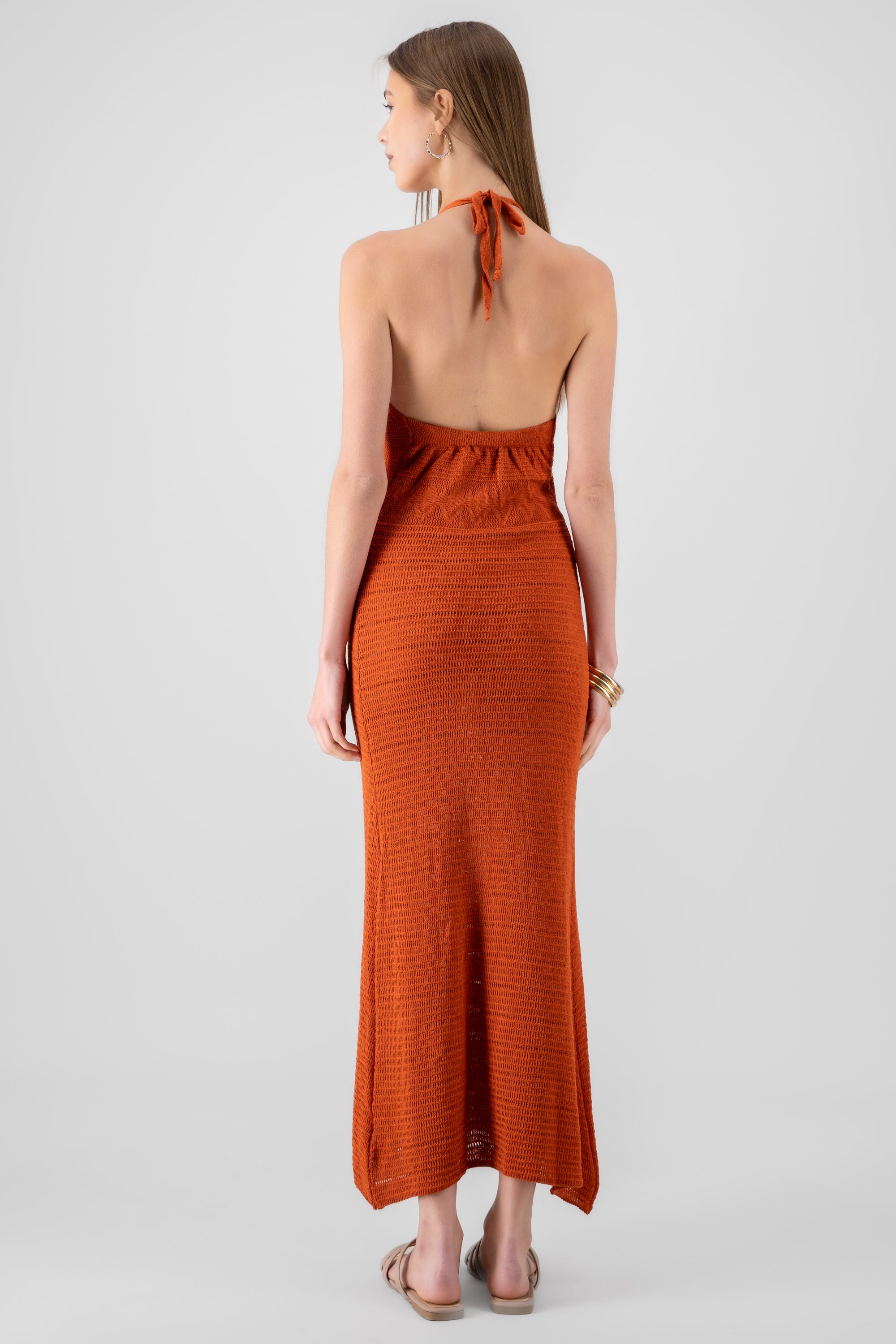 Vestido halter tejido NARANJA