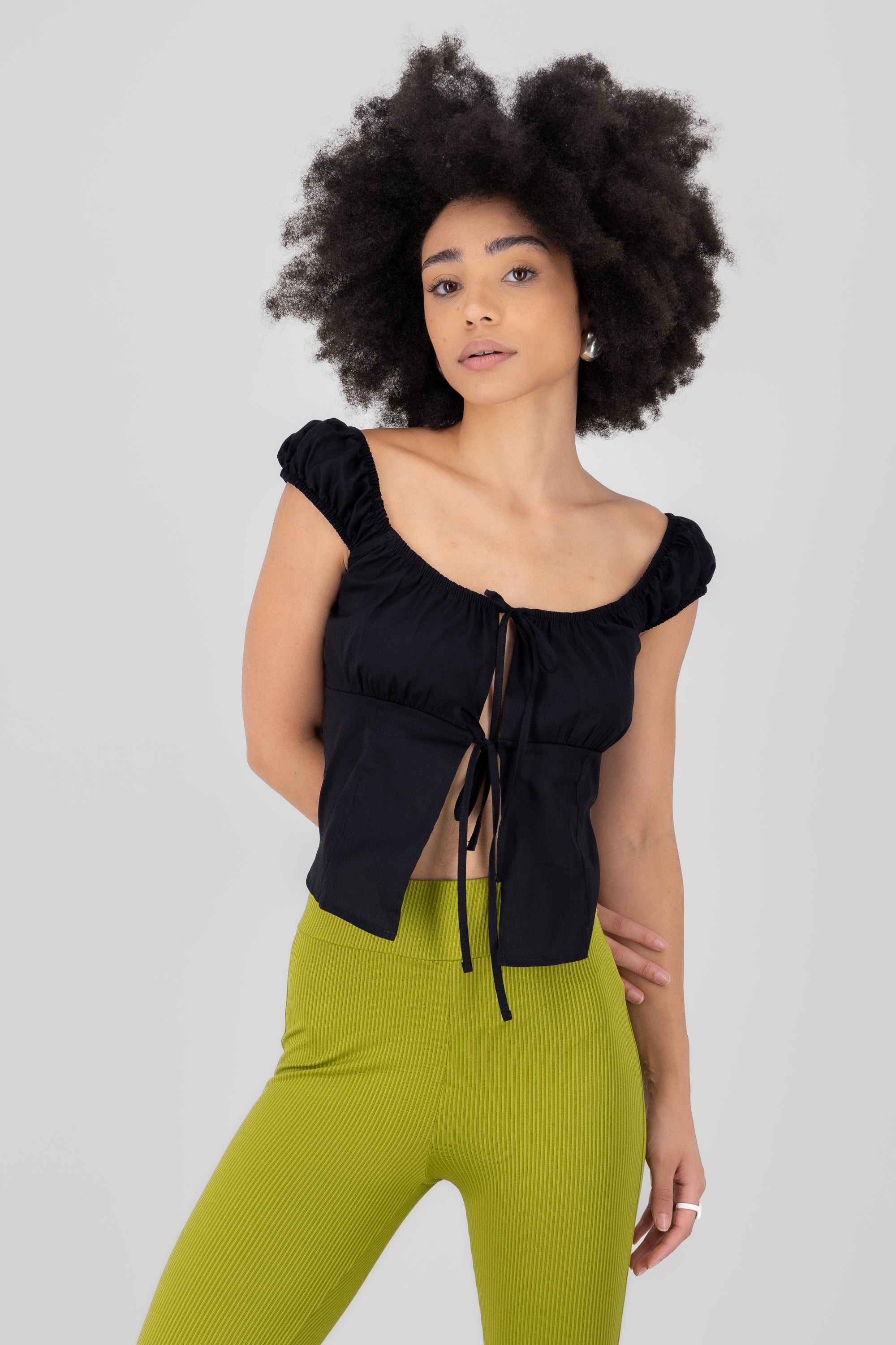 Blouse Olanes Straps Detail Moños BLACK