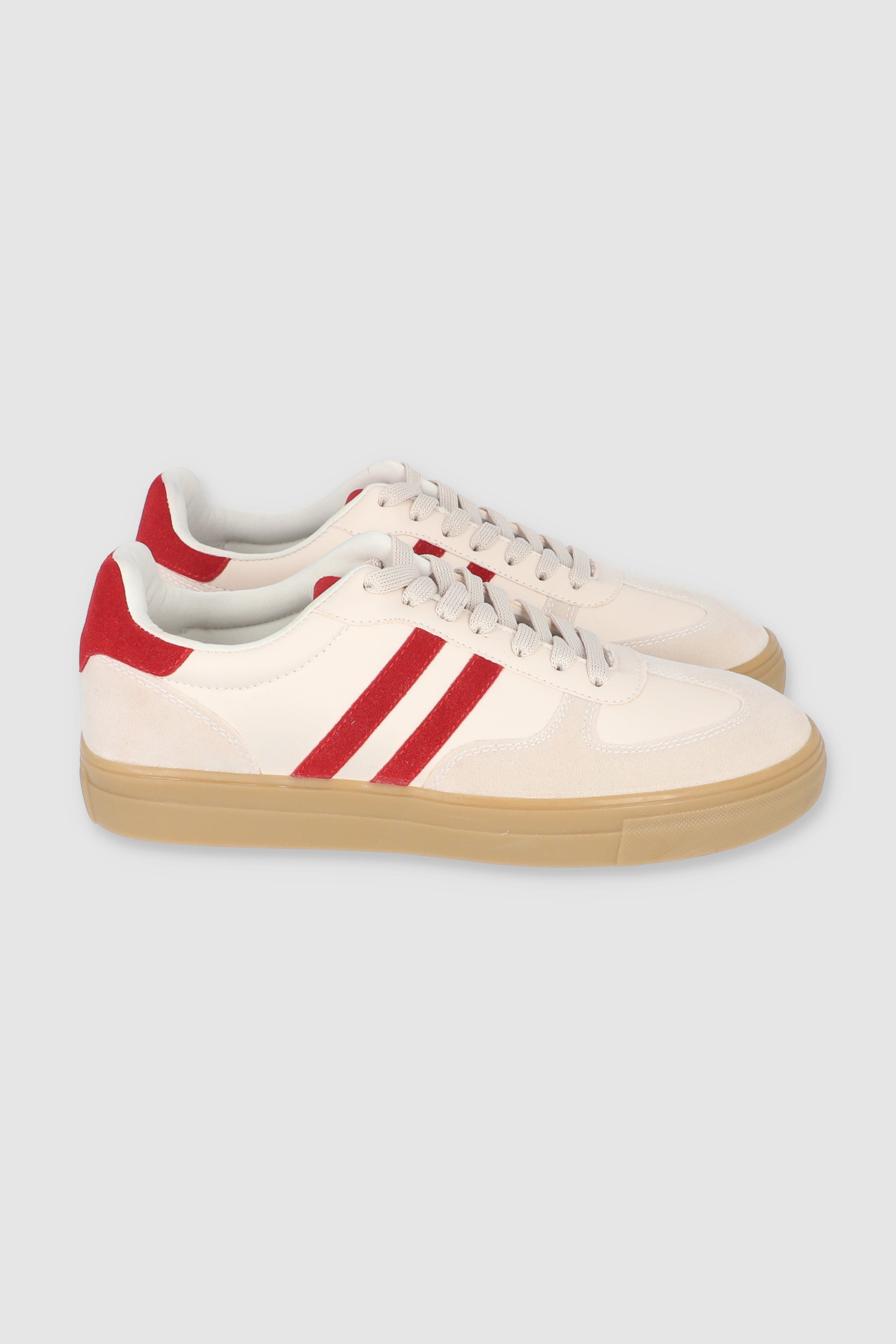 TENIS DOS LINEAS SUELA ALTA ROJO