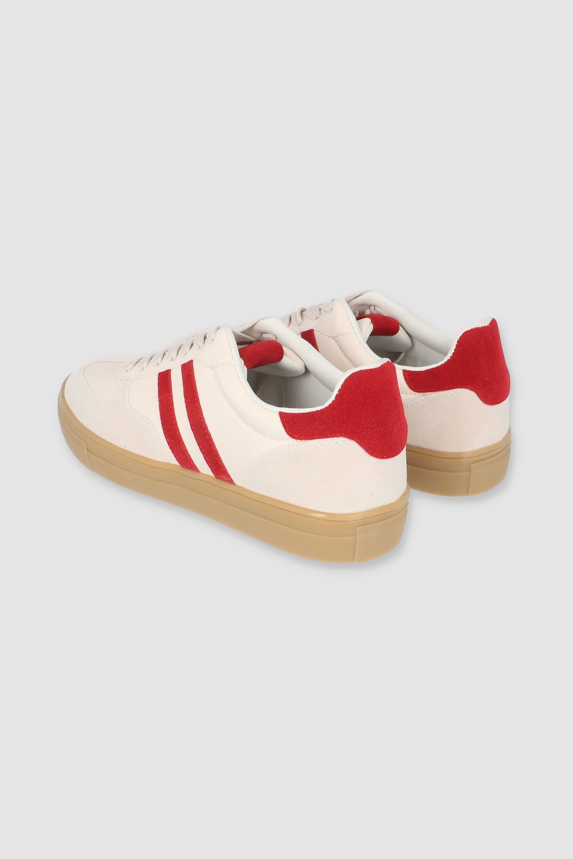 TENIS DOS LINEAS SUELA ALTA ROJO