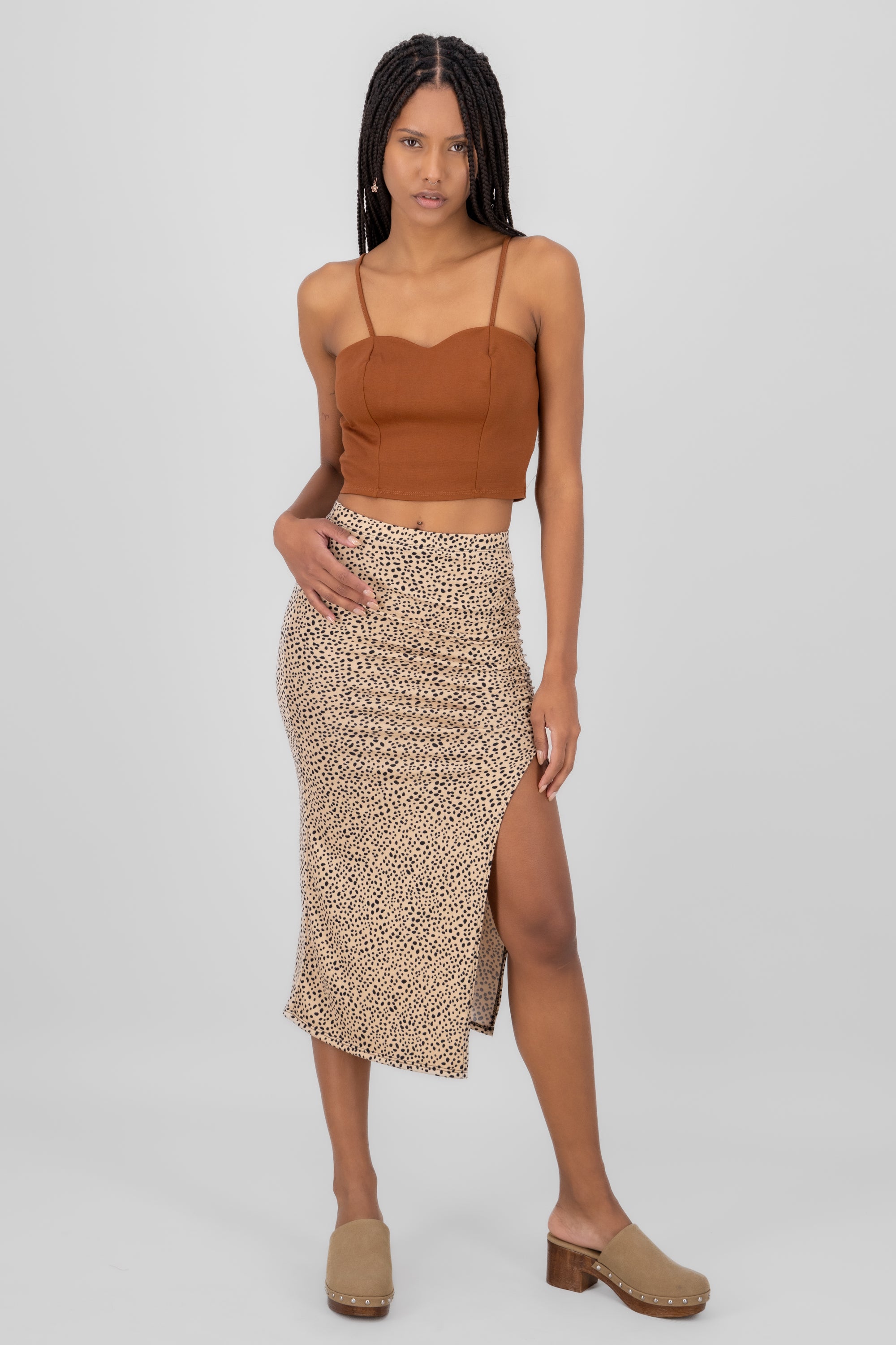 Falda midi animal print fruncido CAFE COMBO