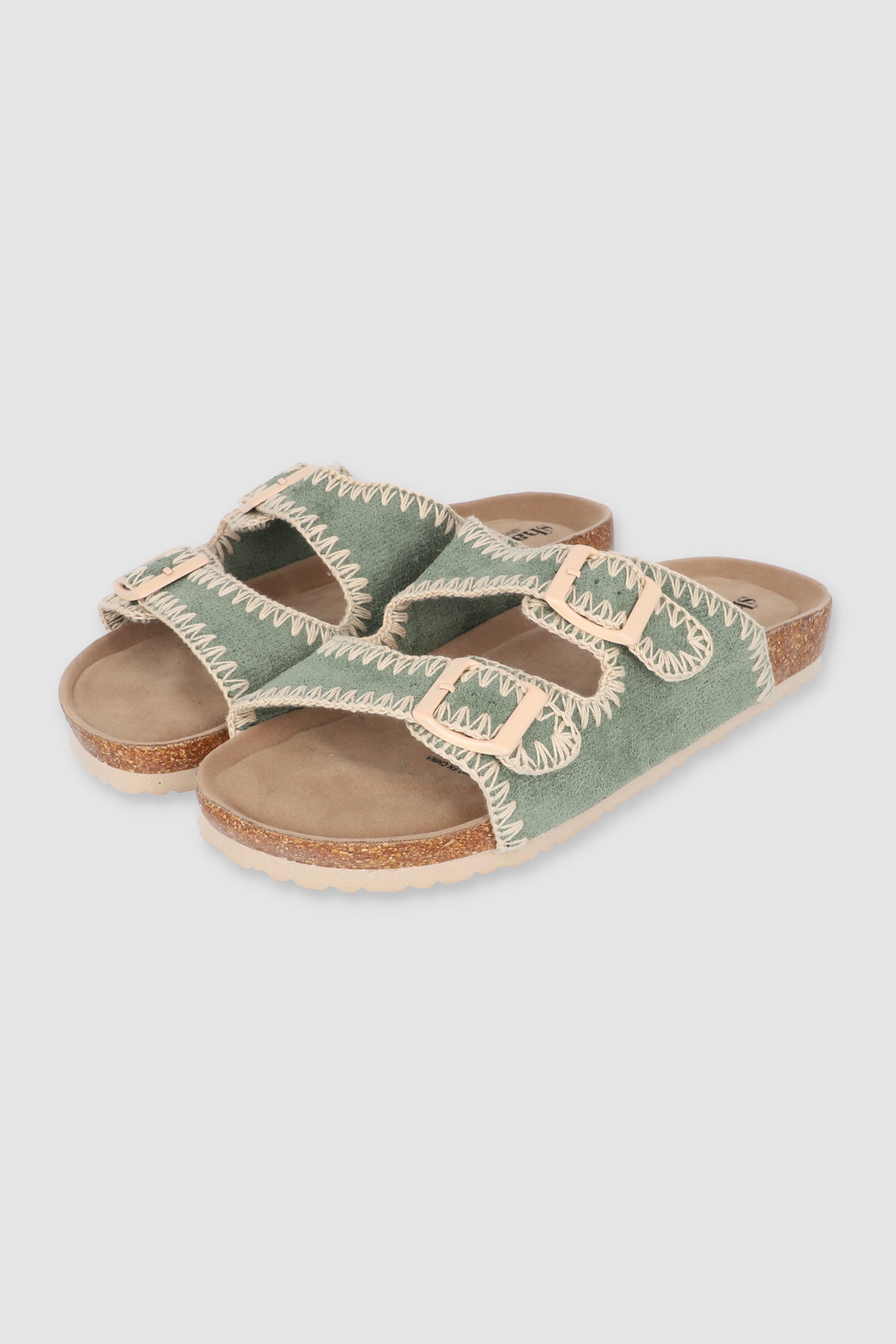 Sandal Cork Two Buckles Sage