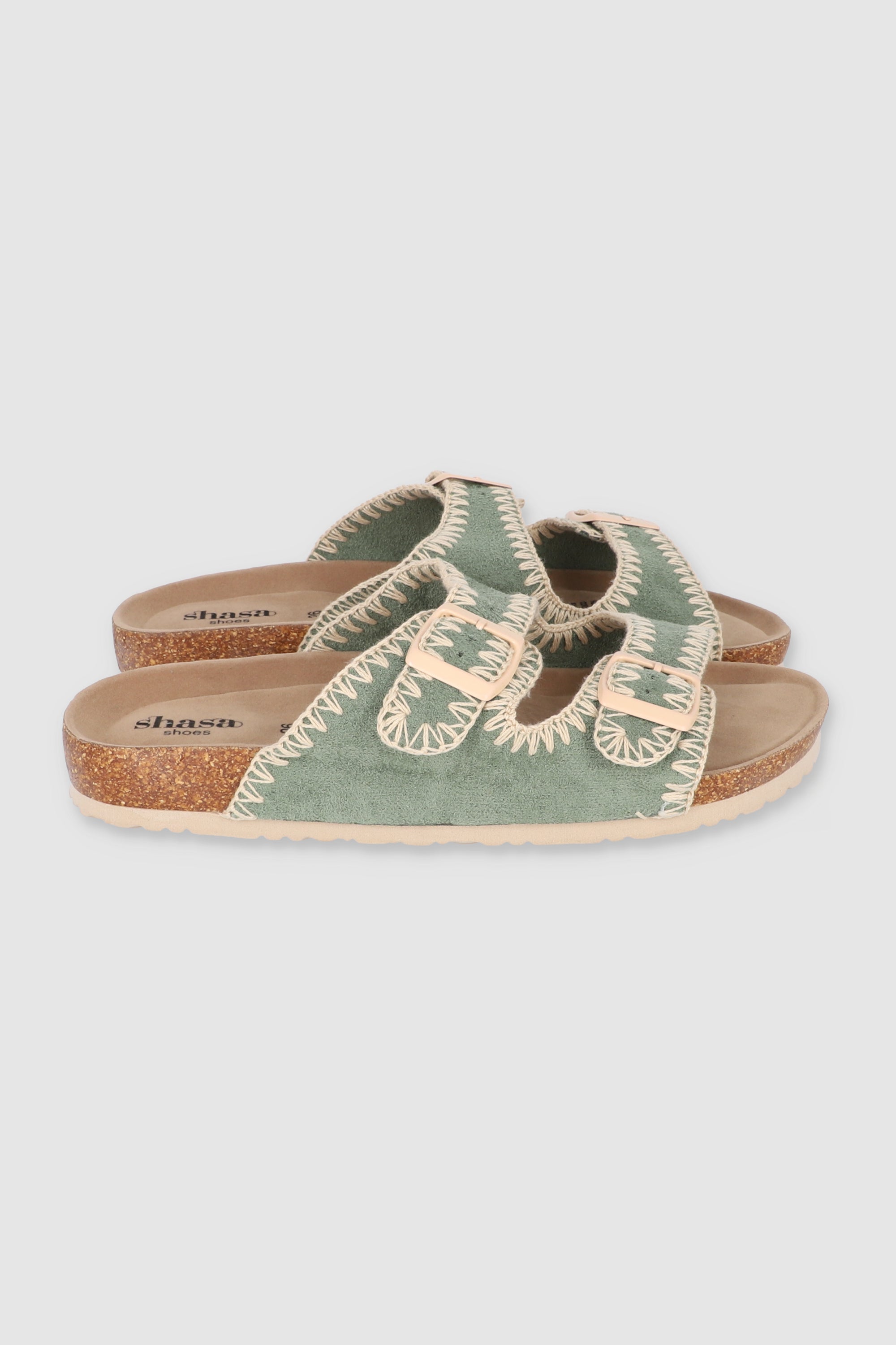 Sandal Cork Two Buckles Sage