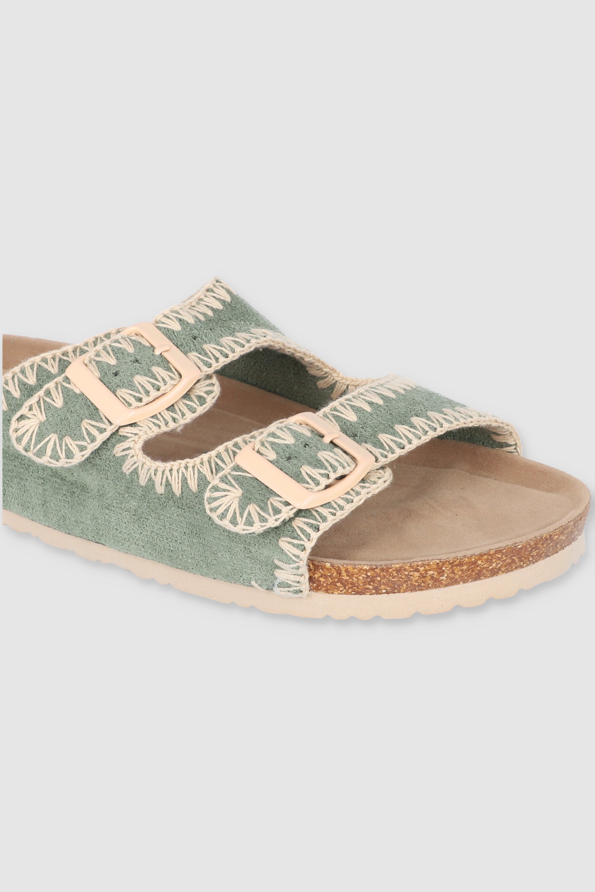 Sandal Cork Two Buckles Sage