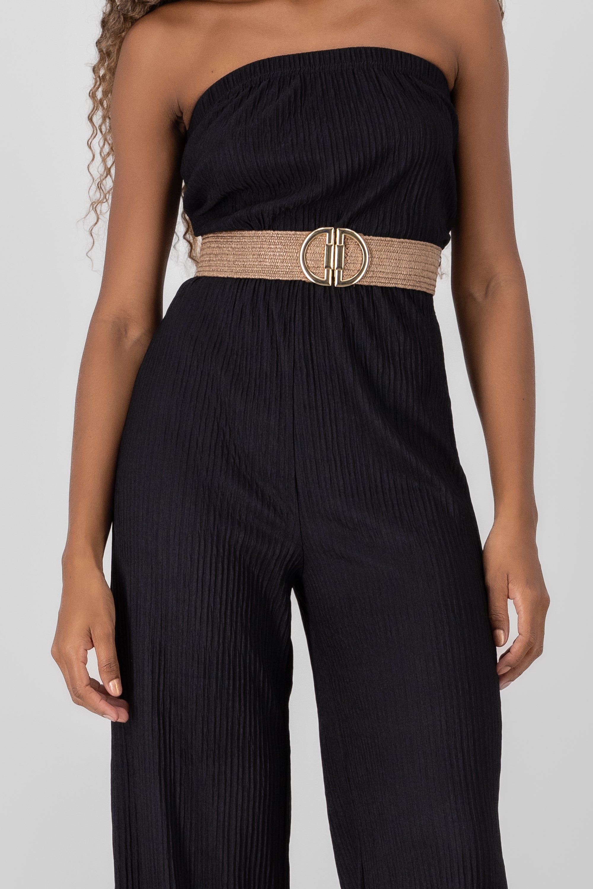 Jumpsuit con cinturon textura NEGRO COMBO