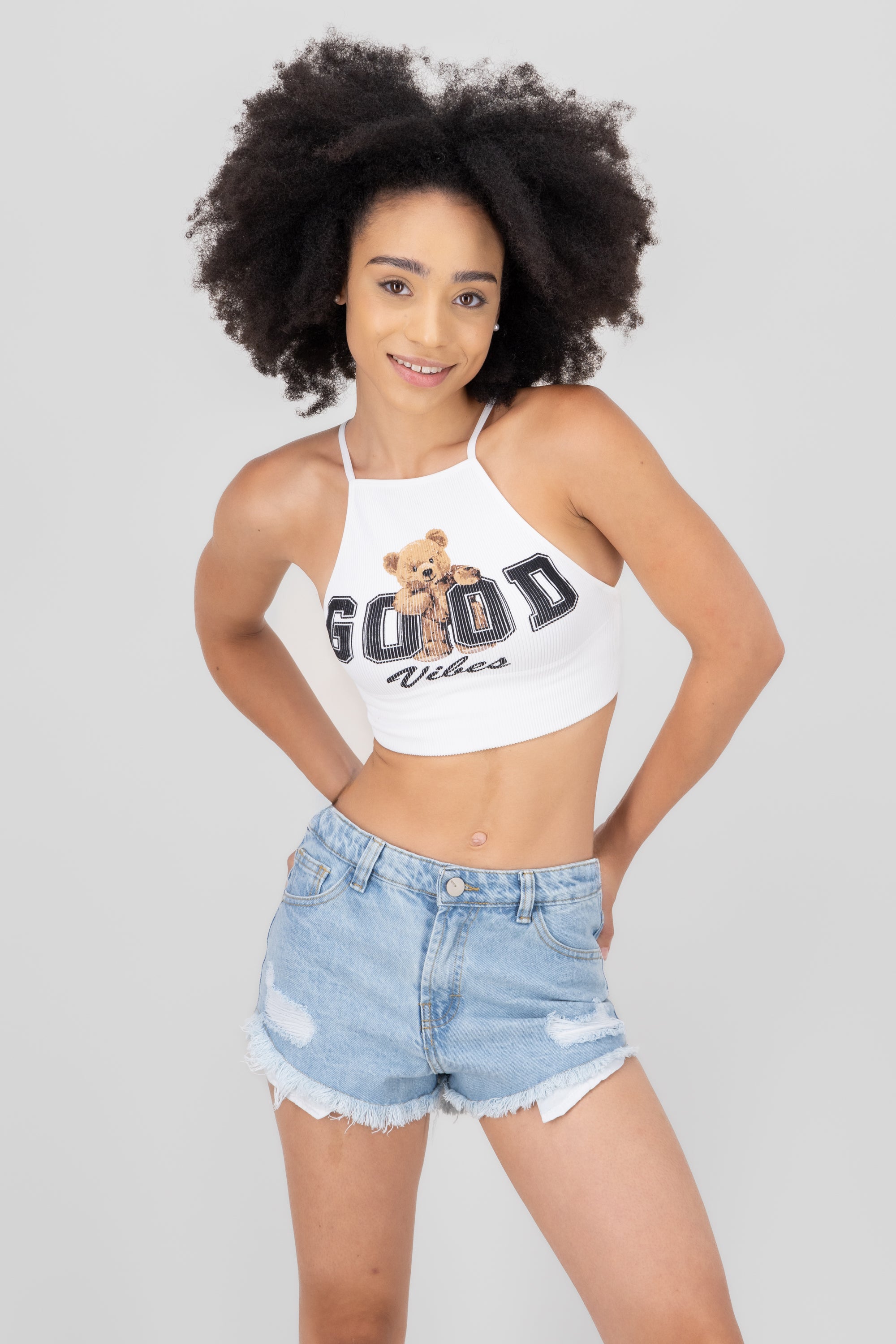 Top Halter Teddy Rib White Combo