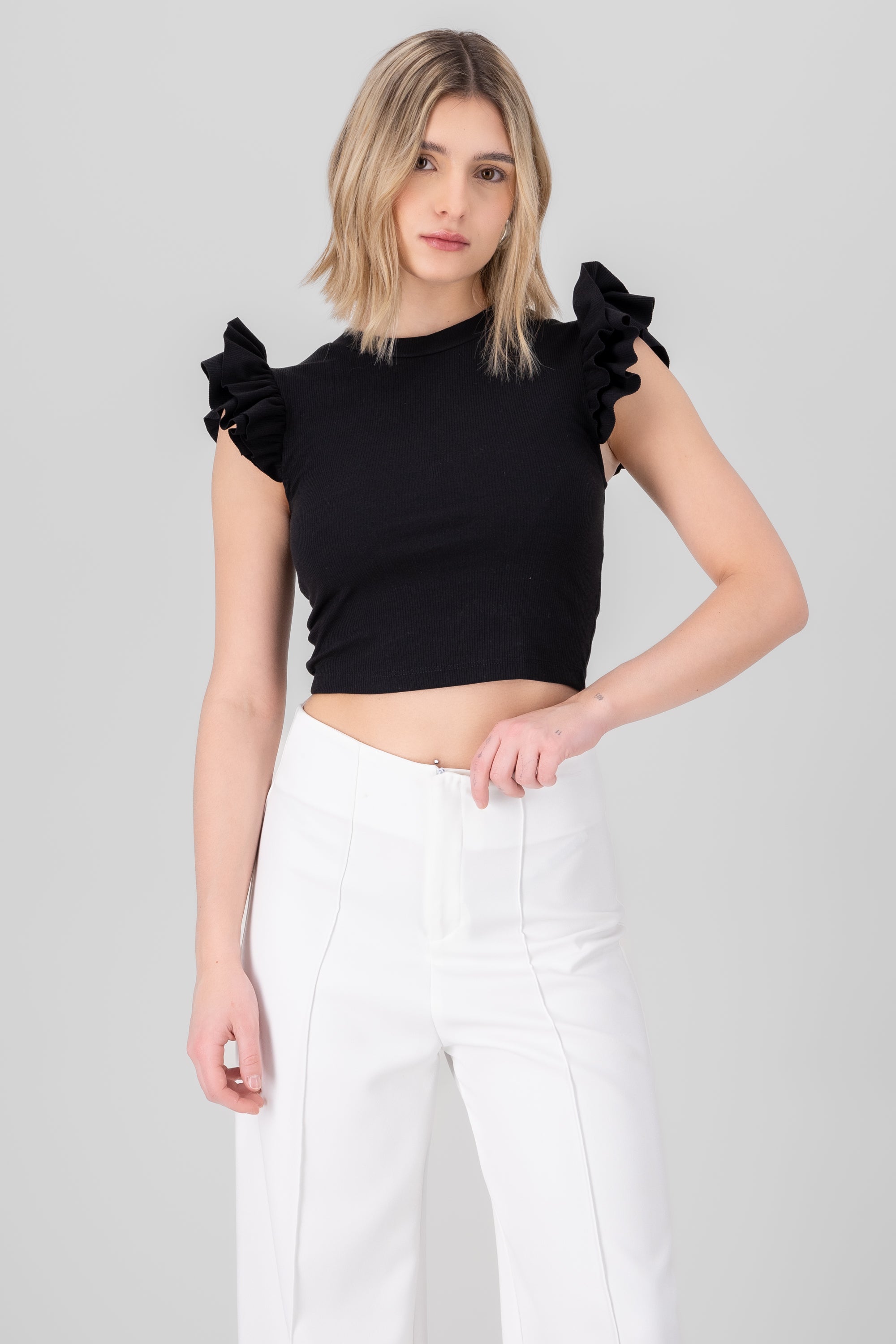 Top Rib Manga Olanes BLACK