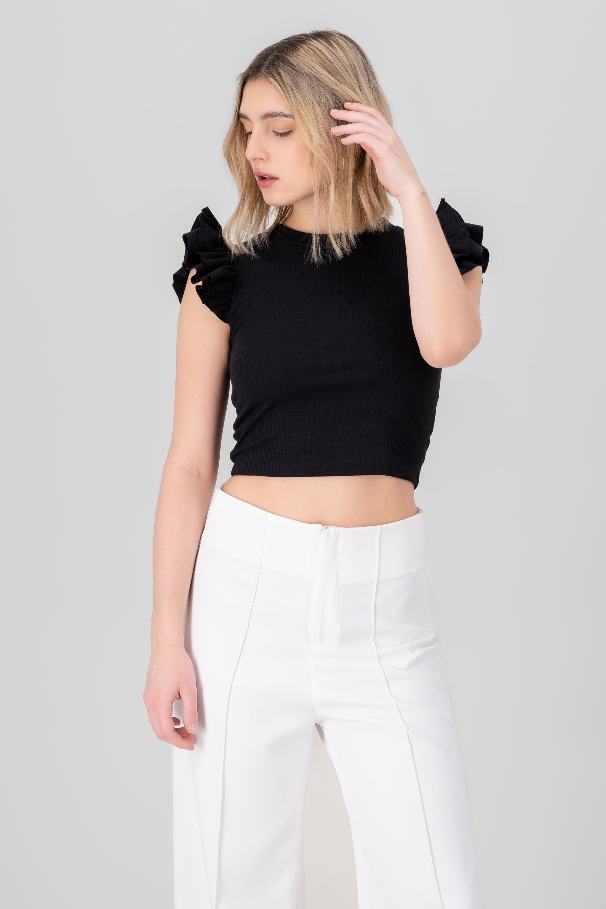 Top Rib Manga Olanes BLACK