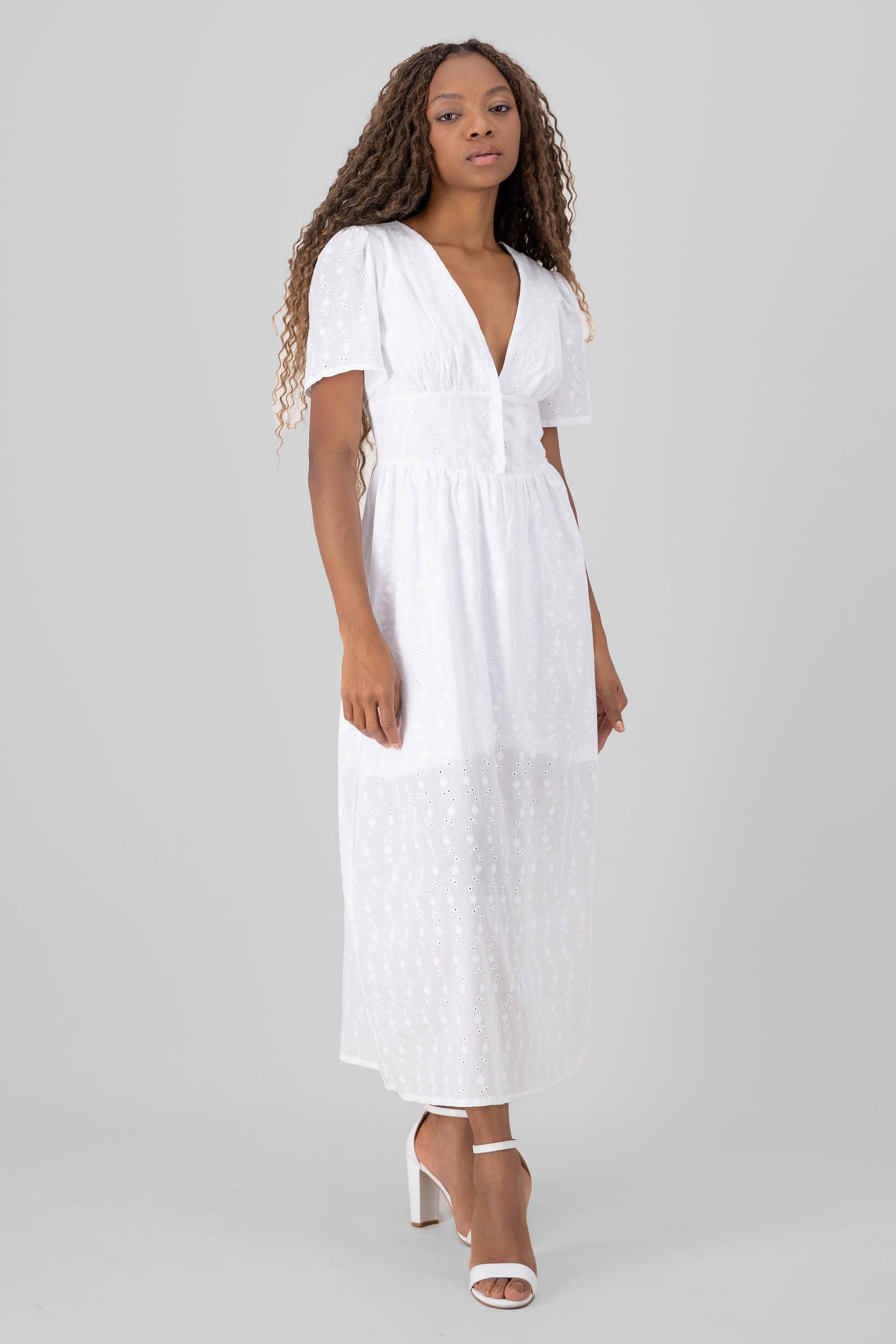 Maxi Eyelet buttons dress WHITE