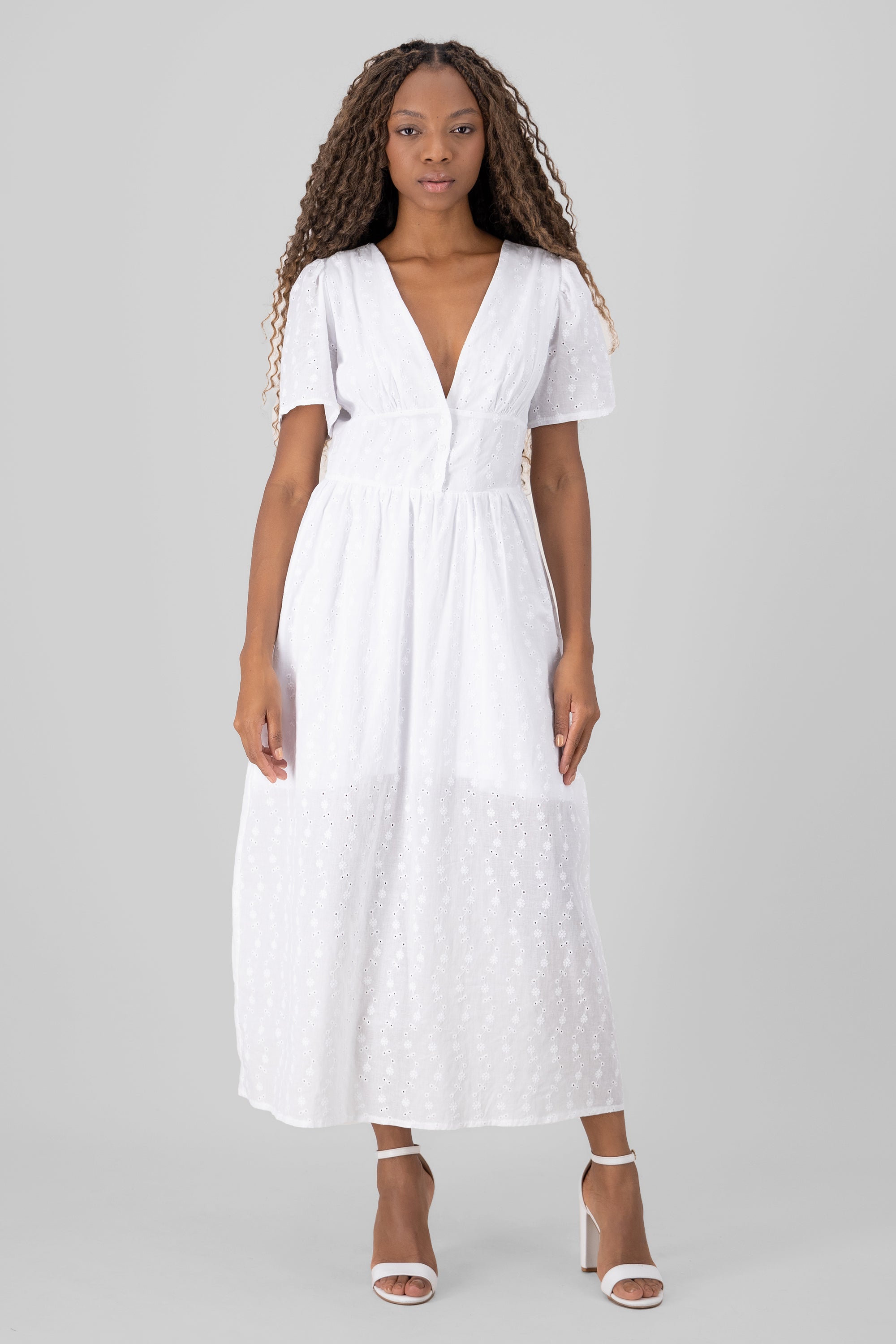 Maxi Eyelet buttons dress WHITE