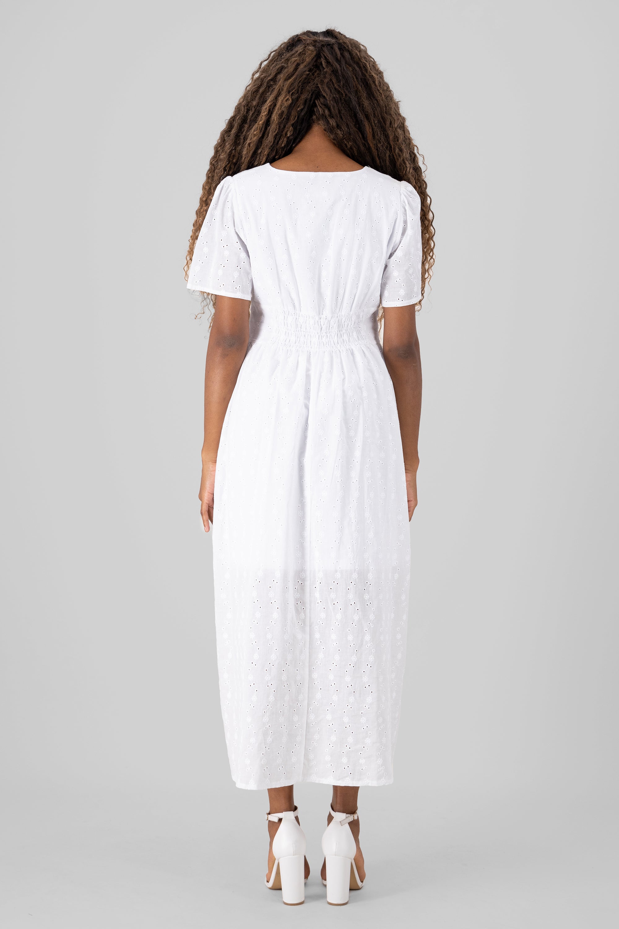 Maxi Eyelet buttons dress WHITE