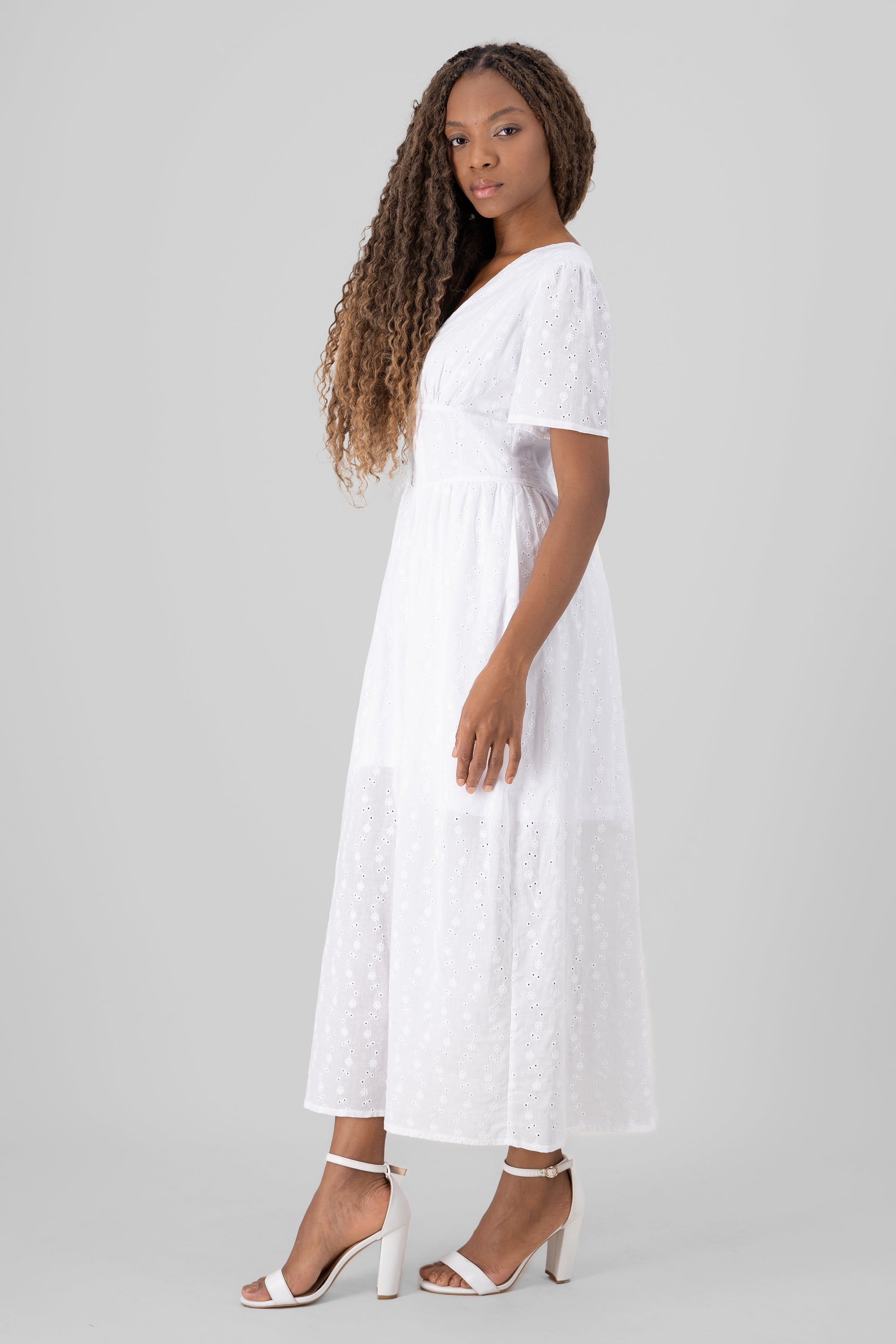 Maxi Eyelet buttons dress WHITE